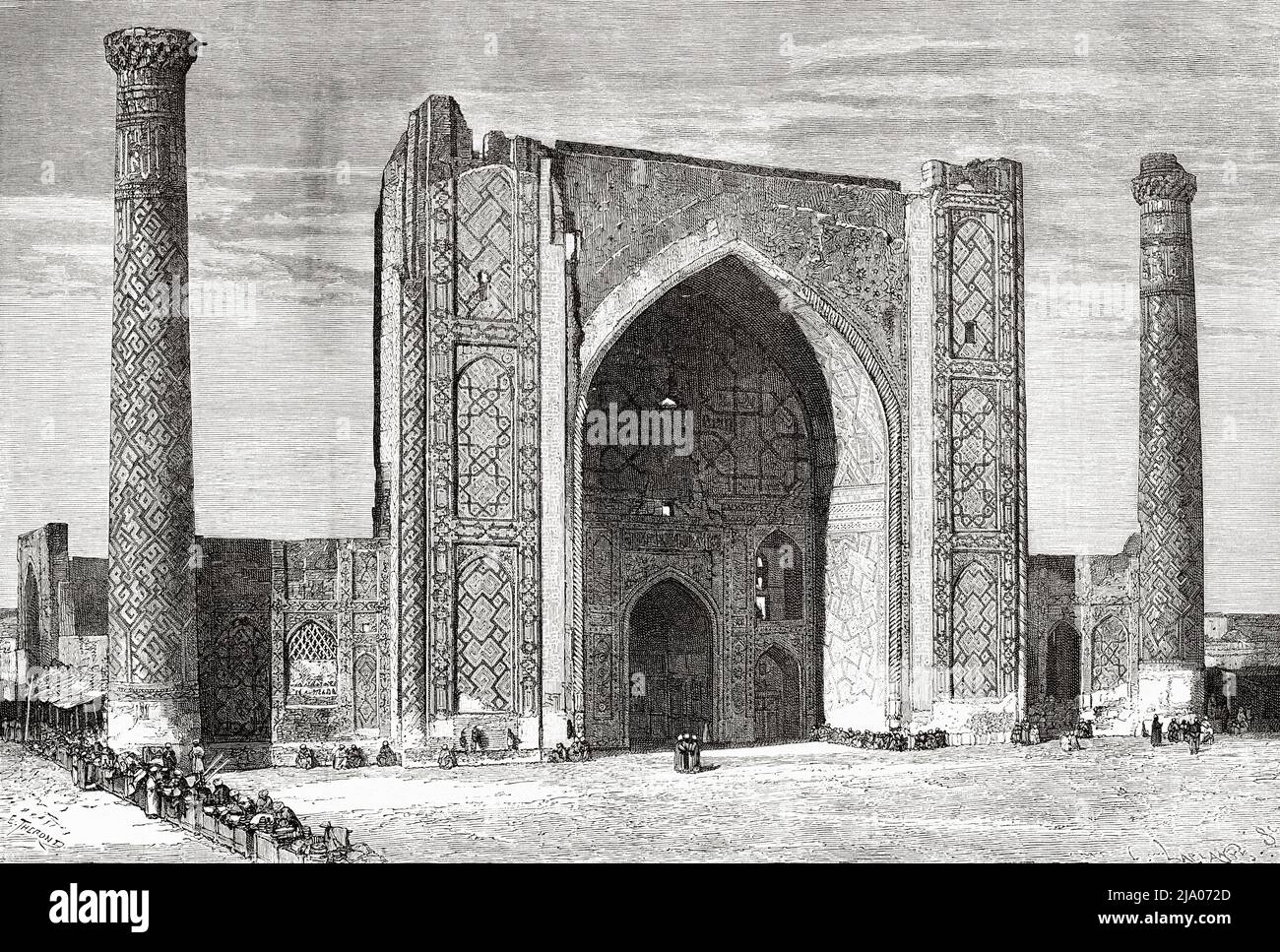 Ulugh-Beg Madrasa, Registan. Samarkand, Ouzbékistan, Asie centrale. D'Orenbourg à Samarkand 1876-1878 par Madame Marie Ujfalvy-Bourdon, le Tour du monde 1879 Banque D'Images