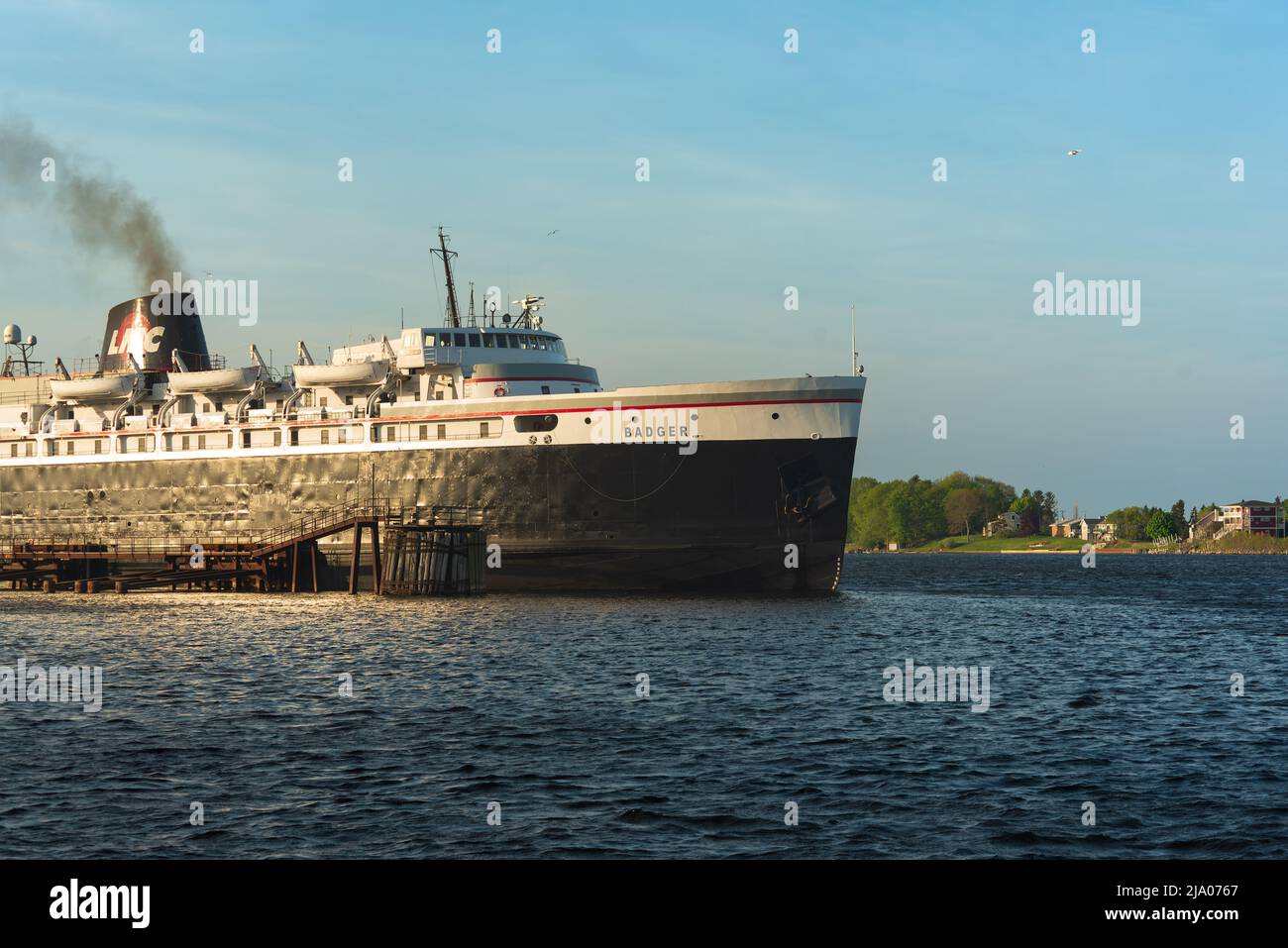 Ludington, MI - 20 mai 2020 : le SS Badger s'est ancré dans son port d'attache à Ludington Banque D'Images