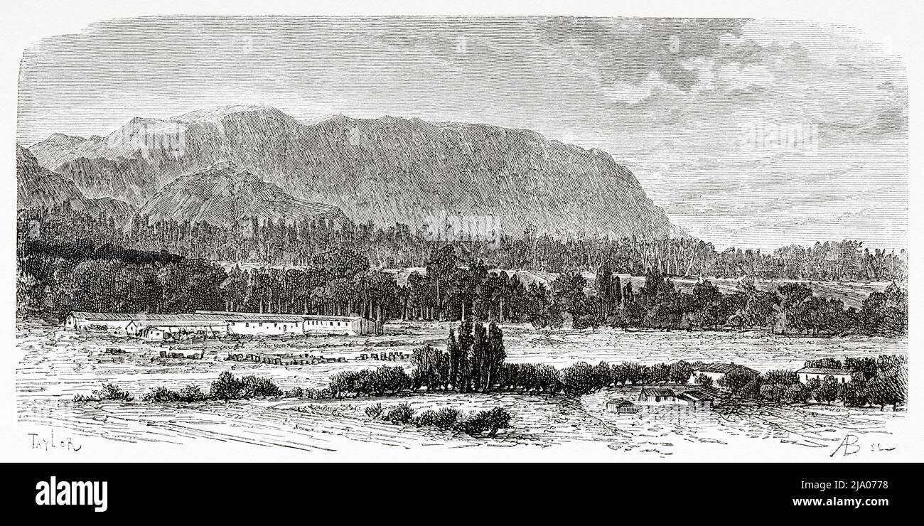 Quartier russe, ville d'Osh, région de Fergana. Ouzbékistan, Asie centrale. D'Orenbourg à Samarkand 1876-1878 par Madame Marie Ujfalvy-Bourdon, le Tour du monde 1879 Banque D'Images