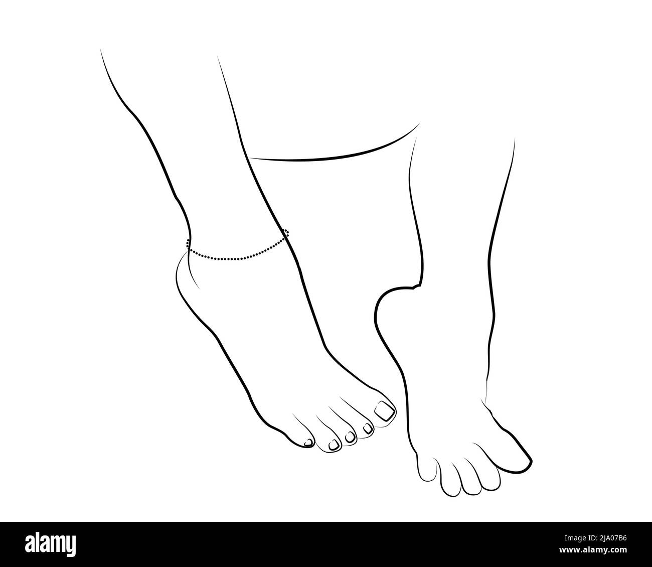 Belle femme pieds avec ligne Anklet dessin isolé sur fond blanc - illustration vectorielle Illustration de Vecteur