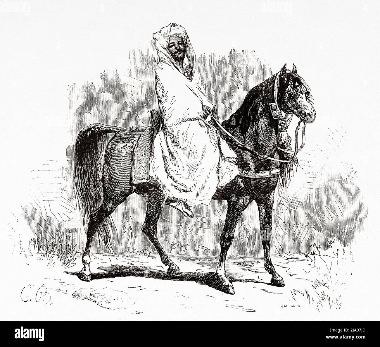 Governor BU-Bekr-Ben-El-Abbassi équitation, Maroc. Nord de l'Afrique. Maroc par Edmondo de Amicis 1875. Le Tour du monde 1879 Banque D'Images