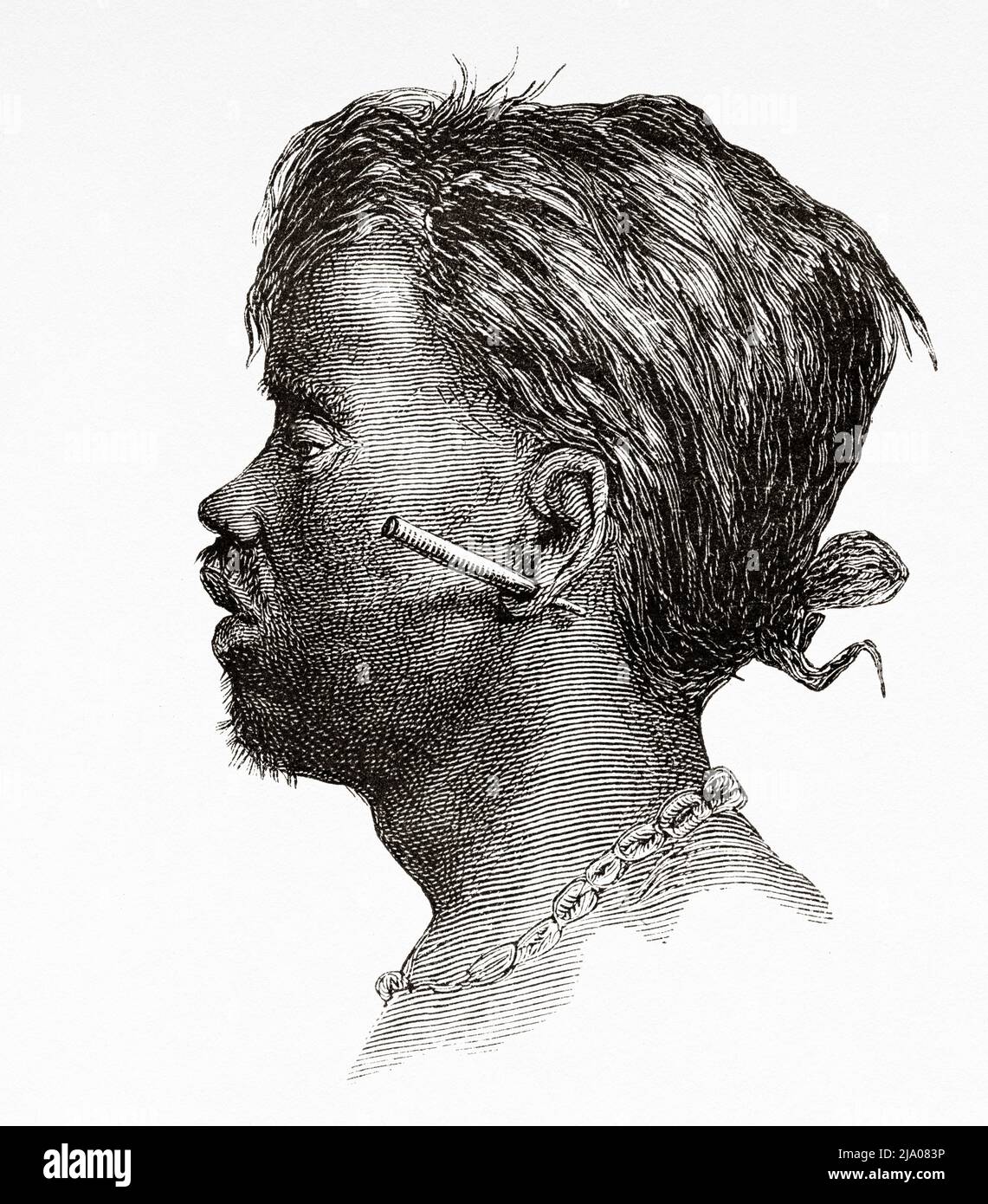 Homme ethnique Akha, Champassak. Laos. Asie du Sud-est. Le Laos et les populations sauvages de l'Indo-Chine par le docteur Harman 1877 Banque D'Images
