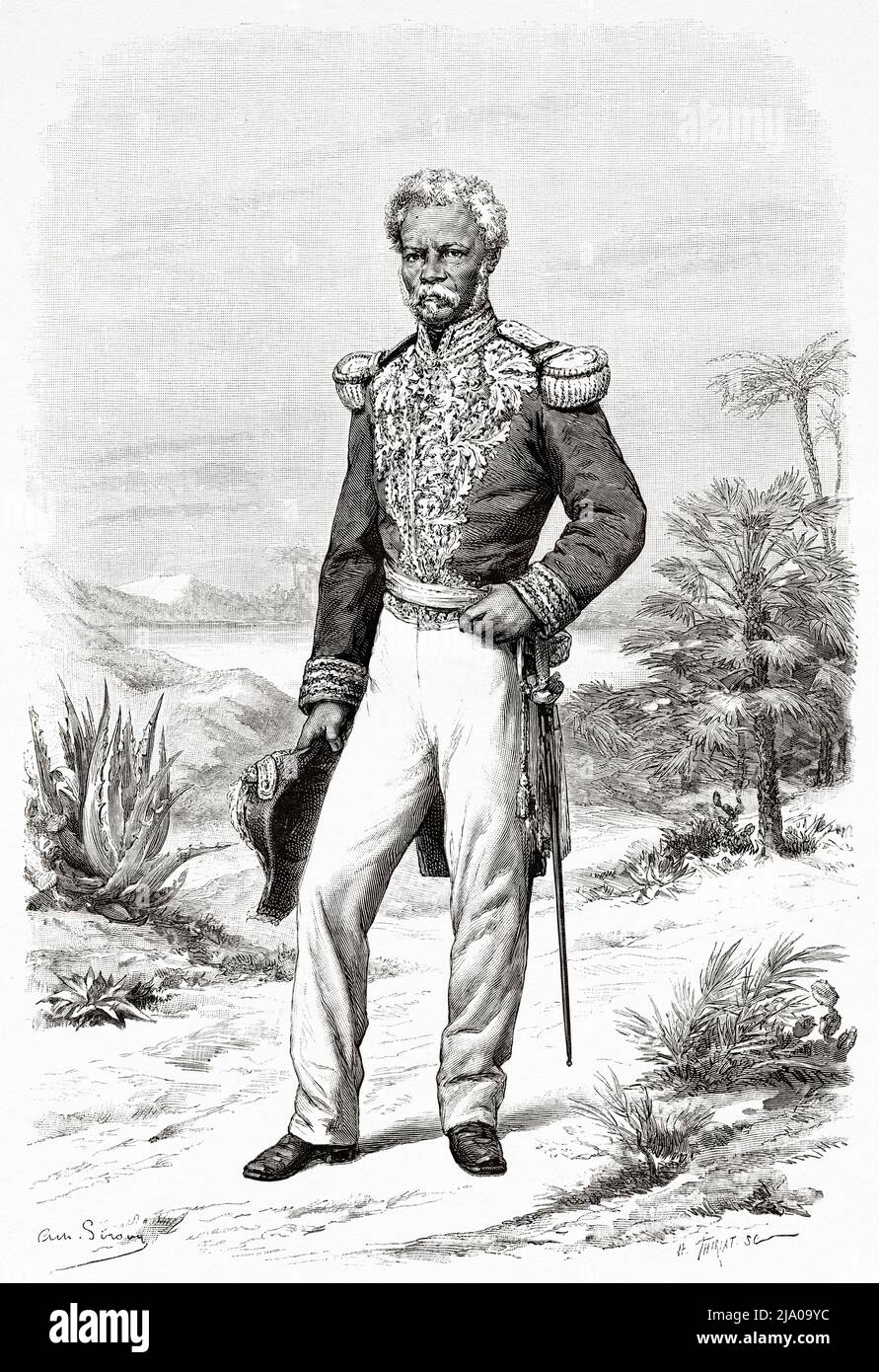 Jean-Nicolas Nissage Saget (1810-1880) succède à Sylvain Salnave en tant que président d'Haïti en 1869, en arrivant au pouvoir par un coup d'État, Haïti. Caraïbes, Amérique centrale. Haïti par Edgar la Selve 1871. Le Tour du monde 1879 Banque D'Images