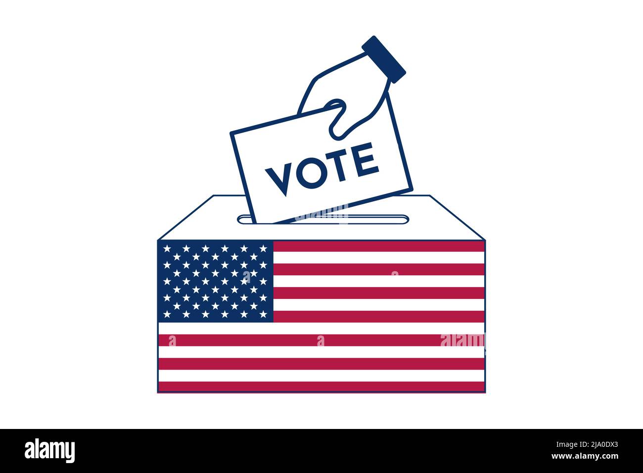 Main mettant le papier de vote dans l'urne avec drapeau des États-Unis. Icône de vote. Illustration vectorielle Illustration de Vecteur