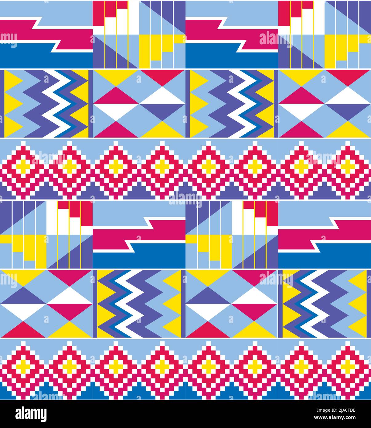 Style tribal africain Kente Cloth nwentoma style textile vector sans couture design bleu, rose et violet, motif géométrique inspiré par Ghana traditio Illustration de Vecteur