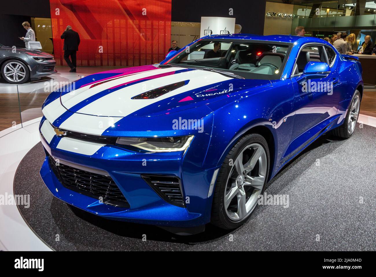 Une voiture de sport Camaro de Chevrolet présentée au salon international de l'auto de Genève. Suisse - 2 mars 2016. Banque D'Images