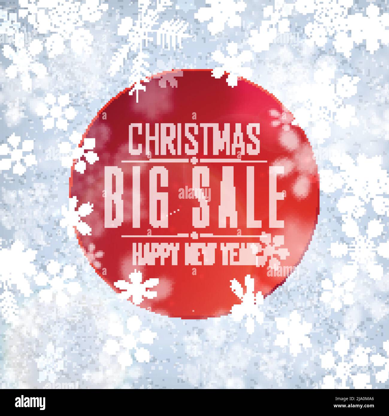 Noël grand solde annonce dans le cercle rouge sur fond plat avec illustration vectorielle flocons de neige Illustration de Vecteur