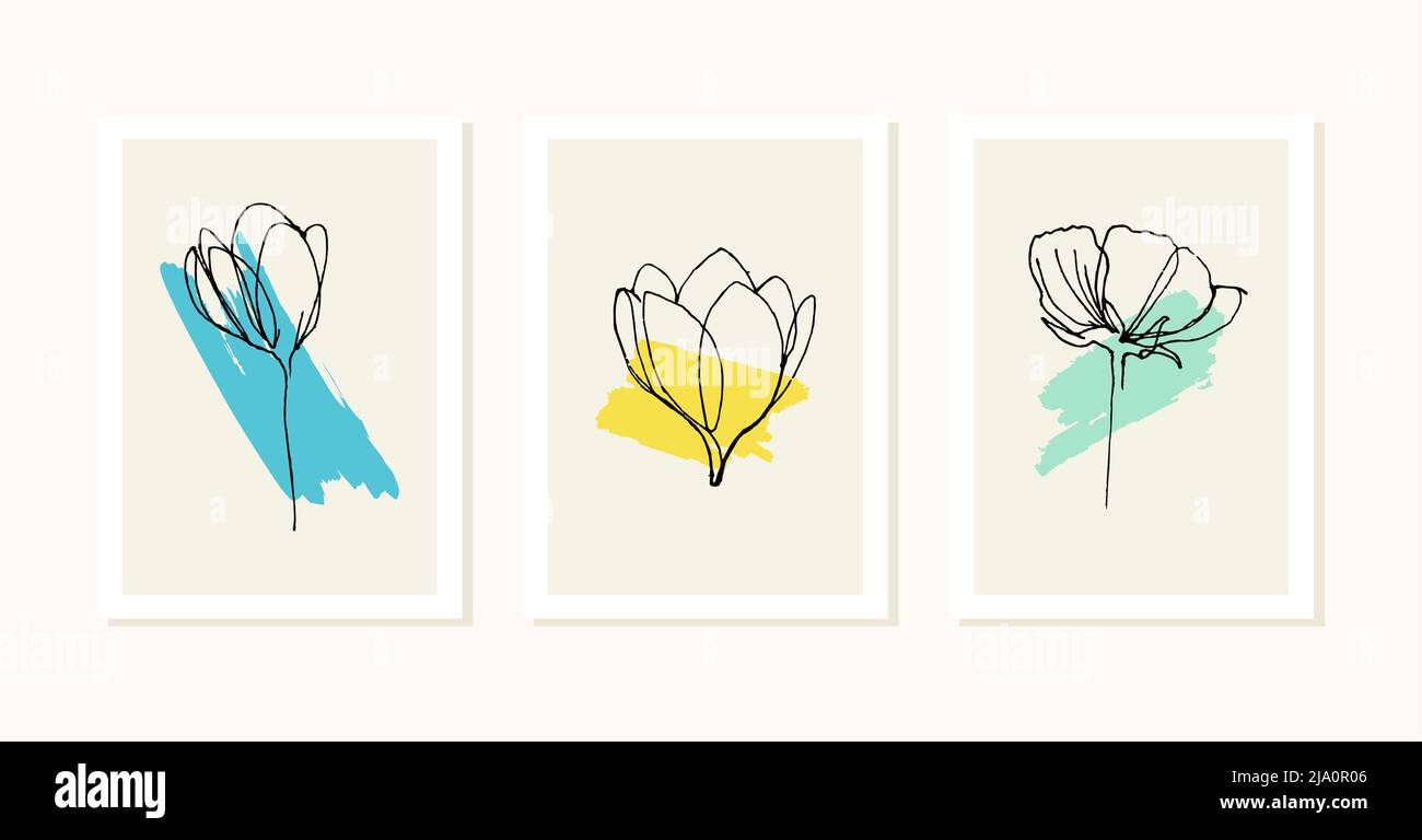 Jeu de tableaux muraux de tirages imprimables minimalistes. Décoration murale pour la chambre, le salon et le bureau. Éléments de conception vectoriels dessinés à la main. Illustration de Vecteur