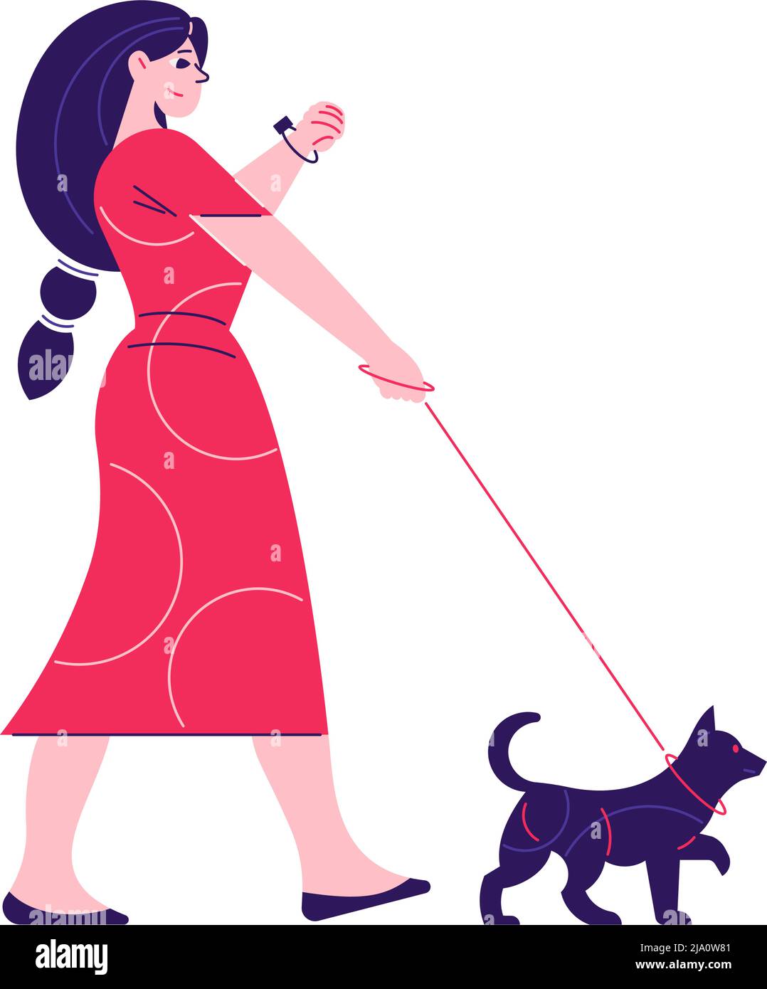 Homme femme composition quotidienne de routine avec le caractère de la femme marchant son chien vecteur illustration Illustration de Vecteur