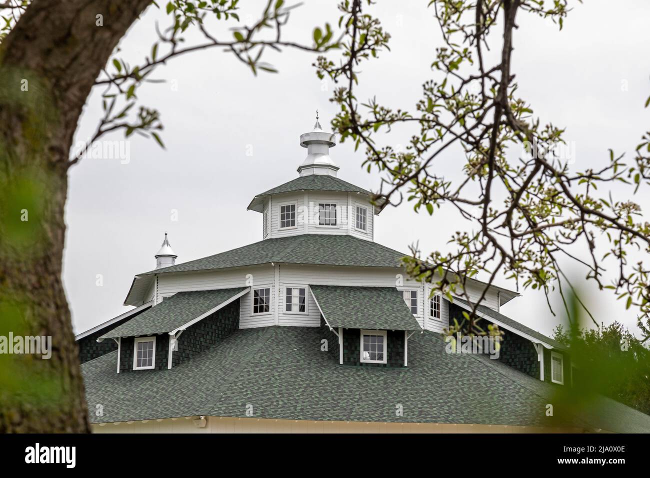Gagetown, Michigan - la Grange Thumb Octagon dans la région Thumb du Michigan. La rare grange à huit côtés a été construite en 1923. C'est maintenant un musée agricole. Banque D'Images