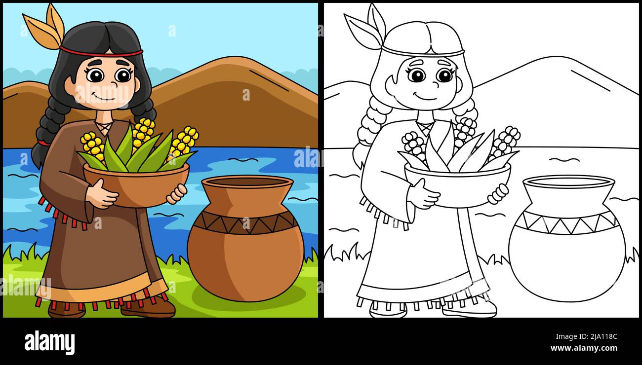 Illustration de la Native Girl with Corns de Thanksgiving Illustration de Vecteur