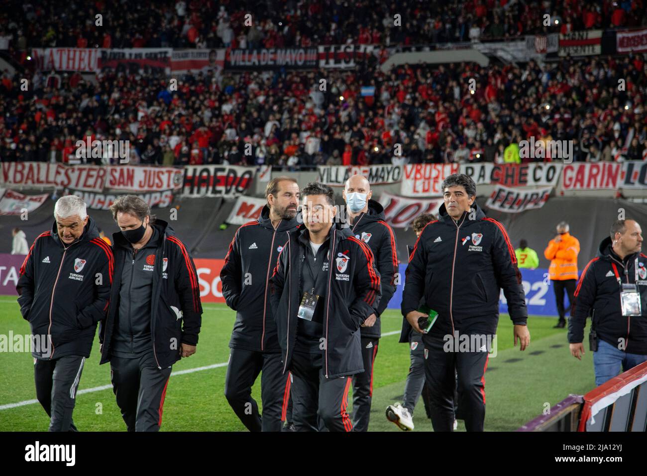 Les joueurs de Fotball de River plate Team Argentina jouent contre Alianza de Lima, pour la coupe Libertadores. Banque D'Images