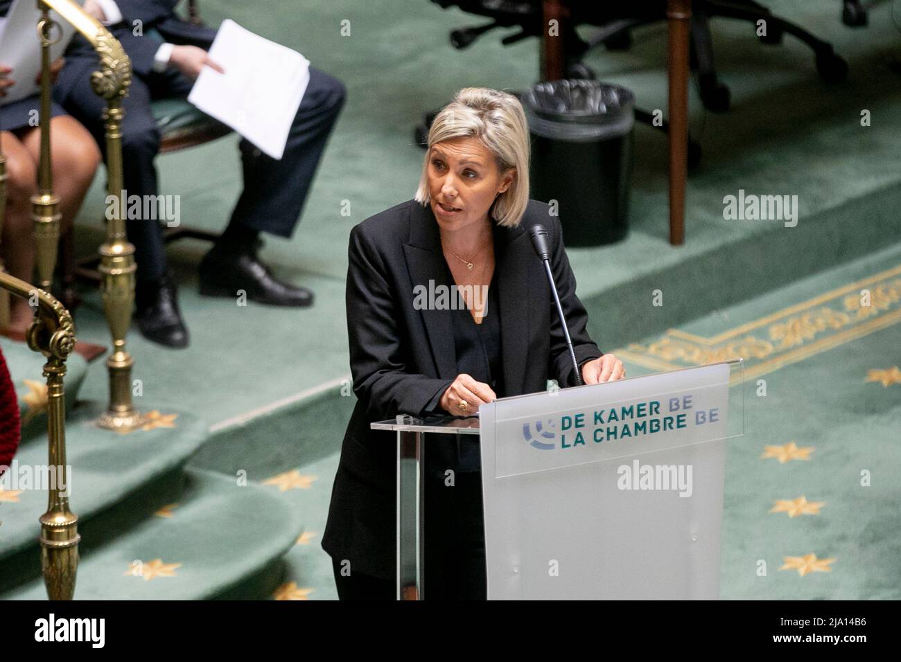 Le ministre de la Défense, Ludiviny Dedonder, en photo lors d'une séance plénière de la Chambre au Parlement fédéral à Bruxelles, le mercredi 25 mai 2022. POIDS Banque D'Images