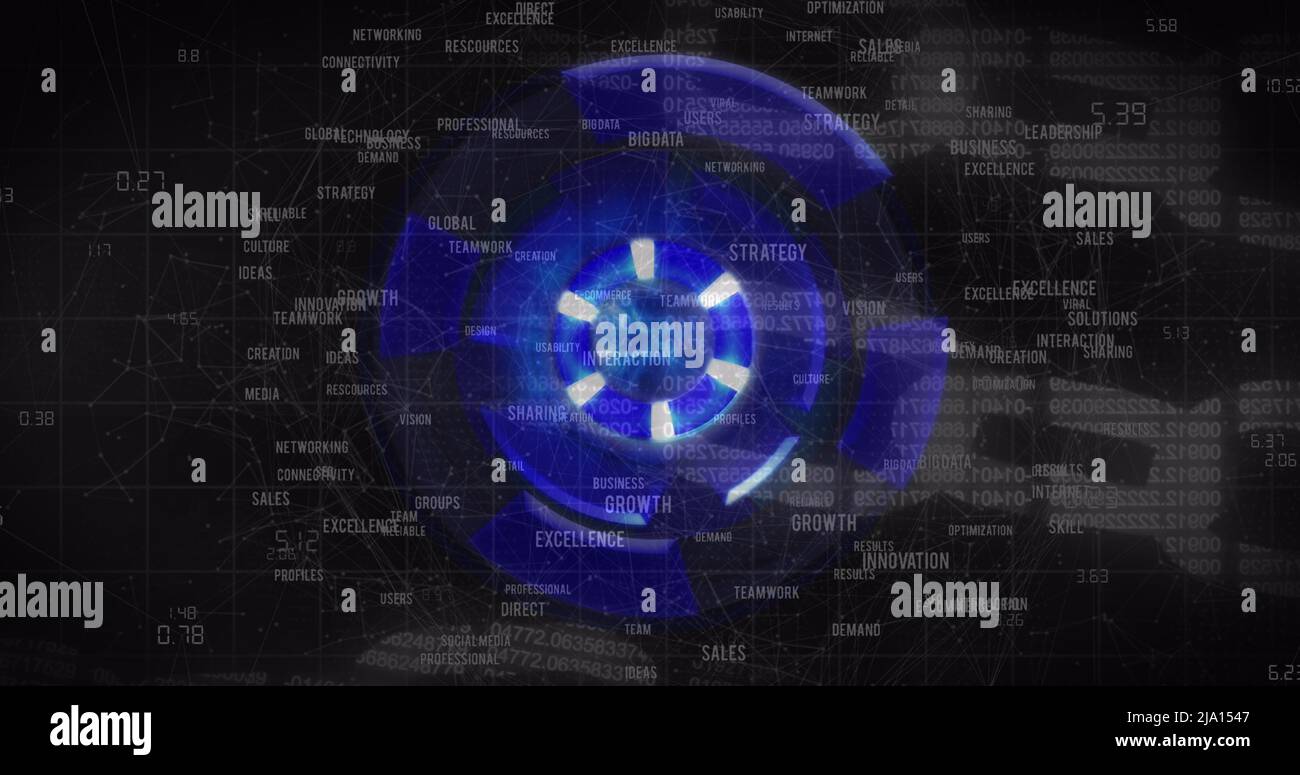 Image de mouvements de formes sur des chaînes et des textes d'affaires Banque D'Images