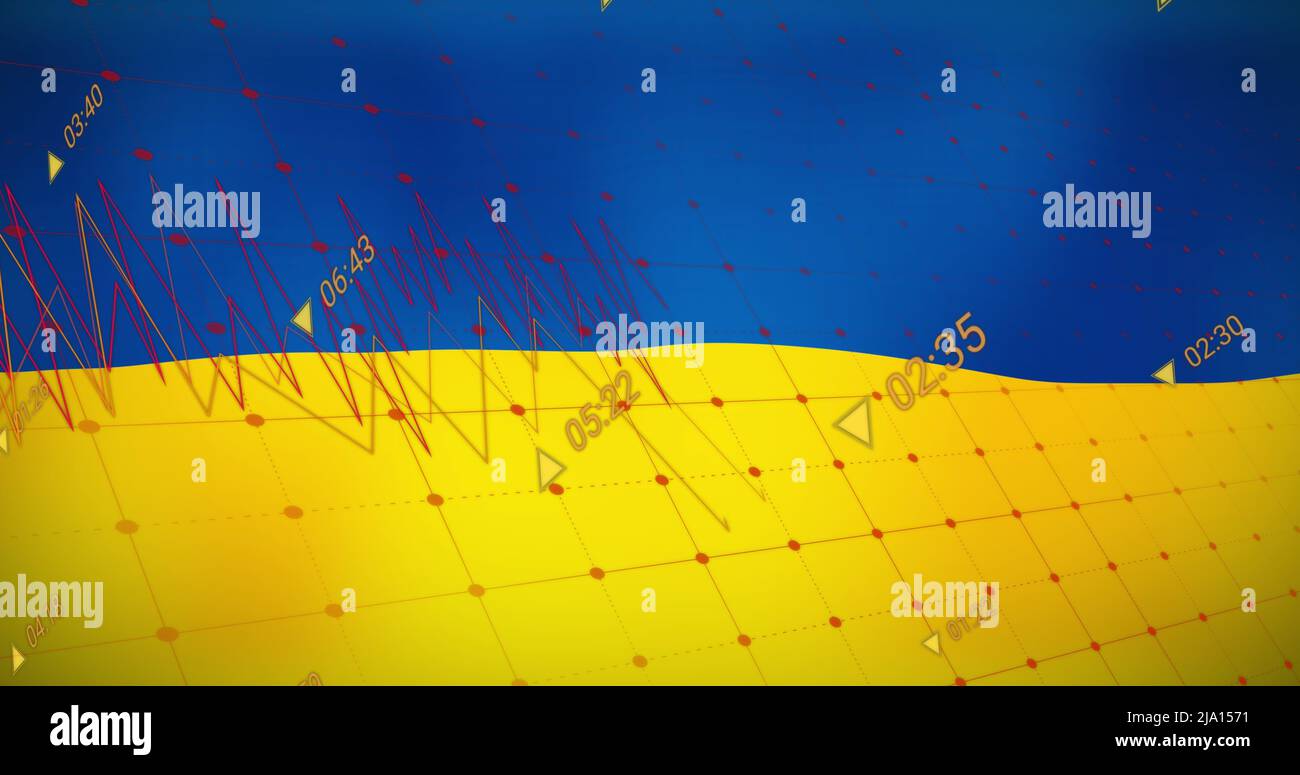 Image des graphiques financiers sur le drapeau de l'ukraine Banque D'Images