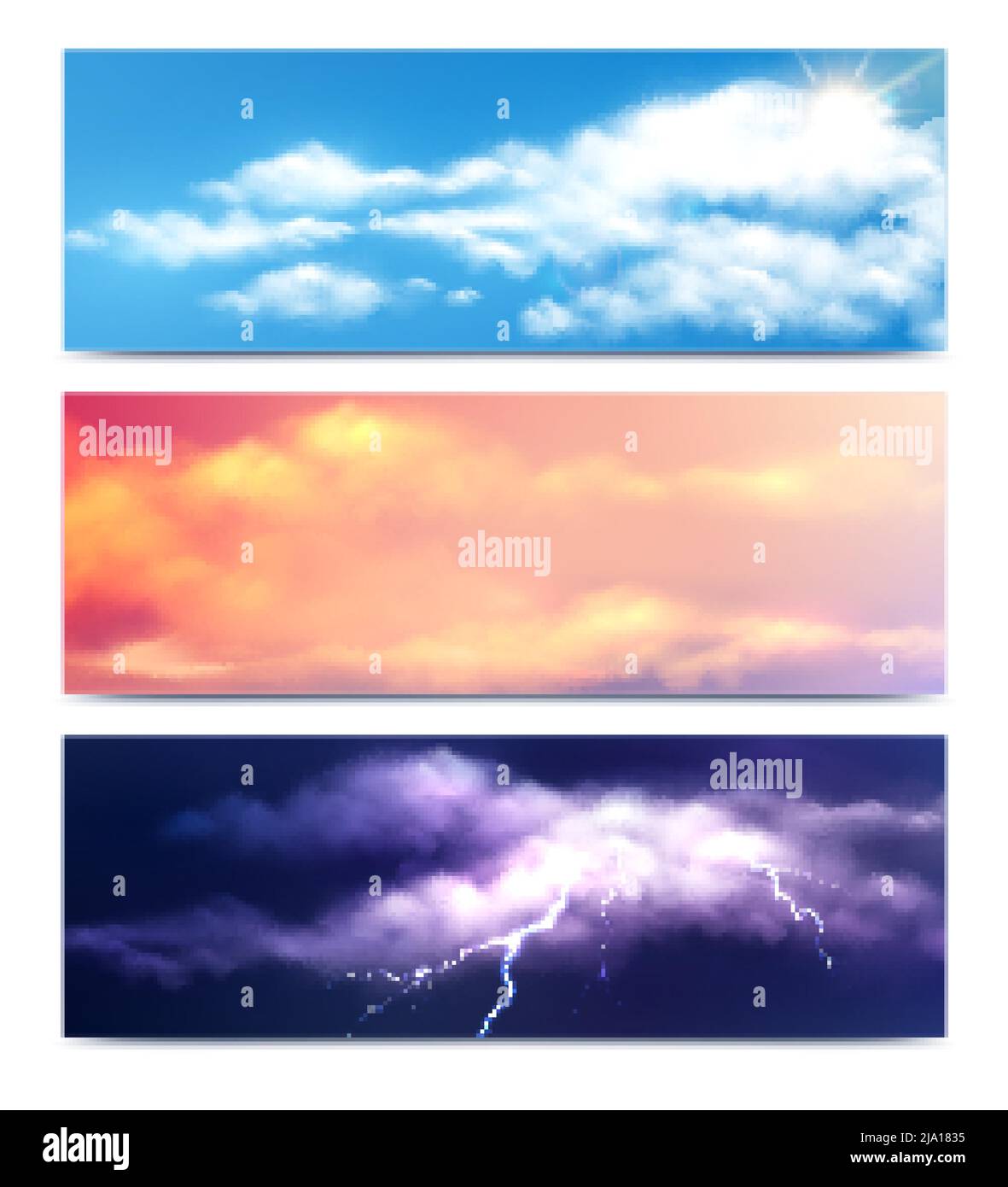 Ensemble de trois bannières horizontales nuages avec des vues réalistes de la nature de clair poussiéreux et ciel orageux vecteur illustration Illustration de Vecteur