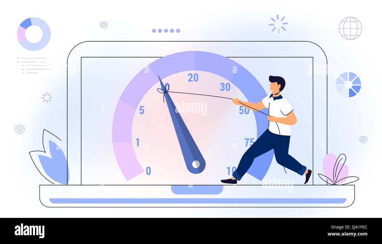 Optimisation du chargement du site Web vitesse de la page et SEO Flat vecteur concept illustration vitesse du site Web temps de chargement optimisation de la page Test de vitesse cadran de mesure Illustration de Vecteur