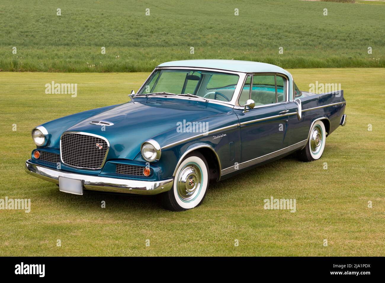 1956 Studebaker Golden Hawk sur l'herbe. Banque D'Images