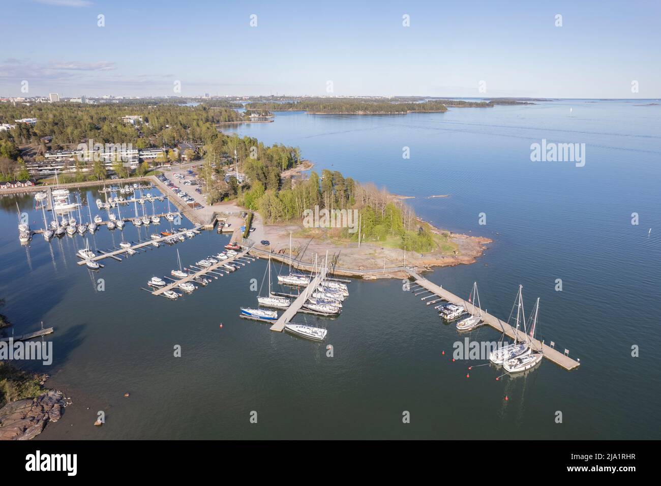 Ilmakuva Haukilahden venesatamasta Espoossa Banque D'Images
