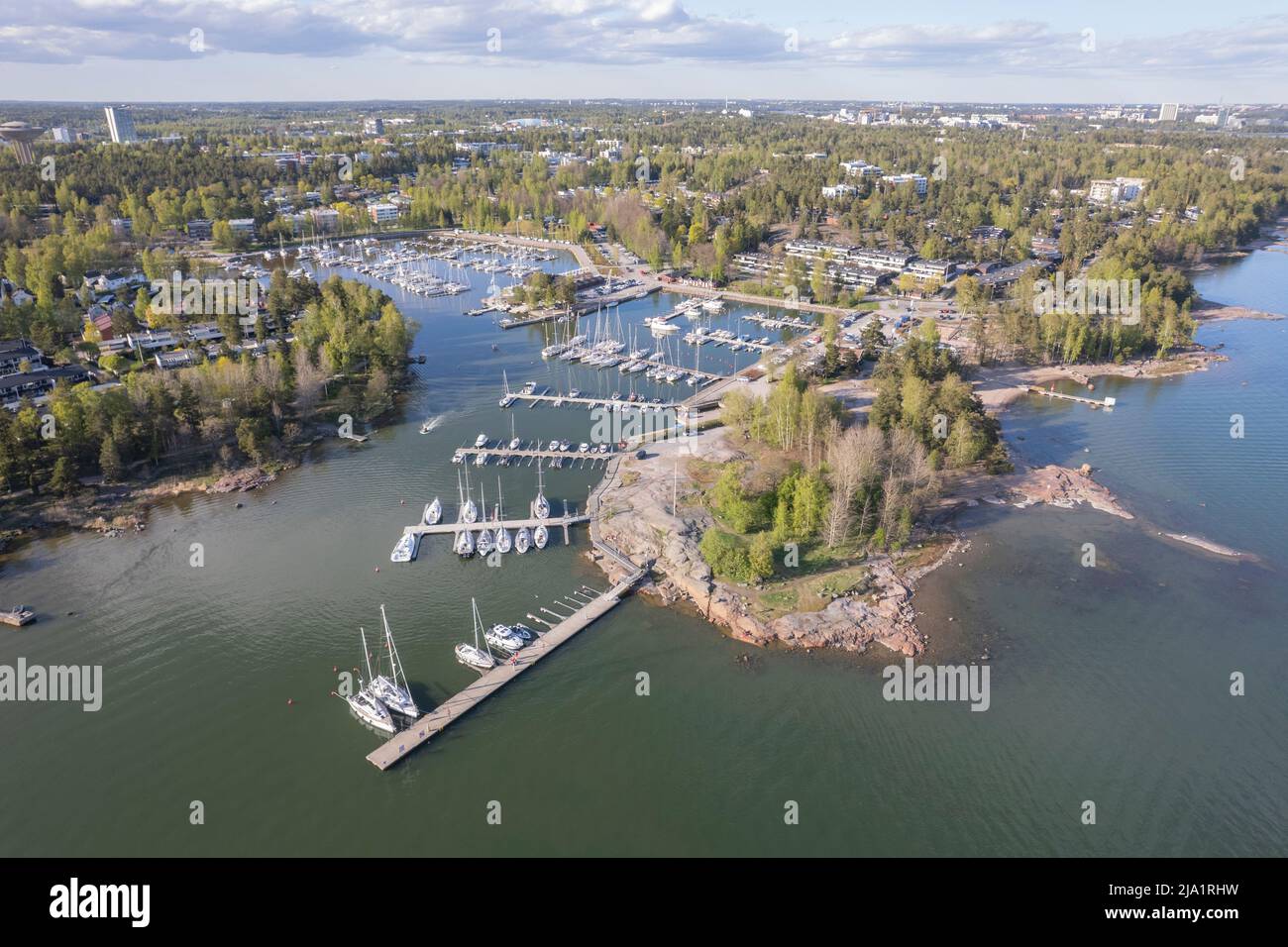 Ilmakuva Haukilahden venesatamasta Espoossa Banque D'Images