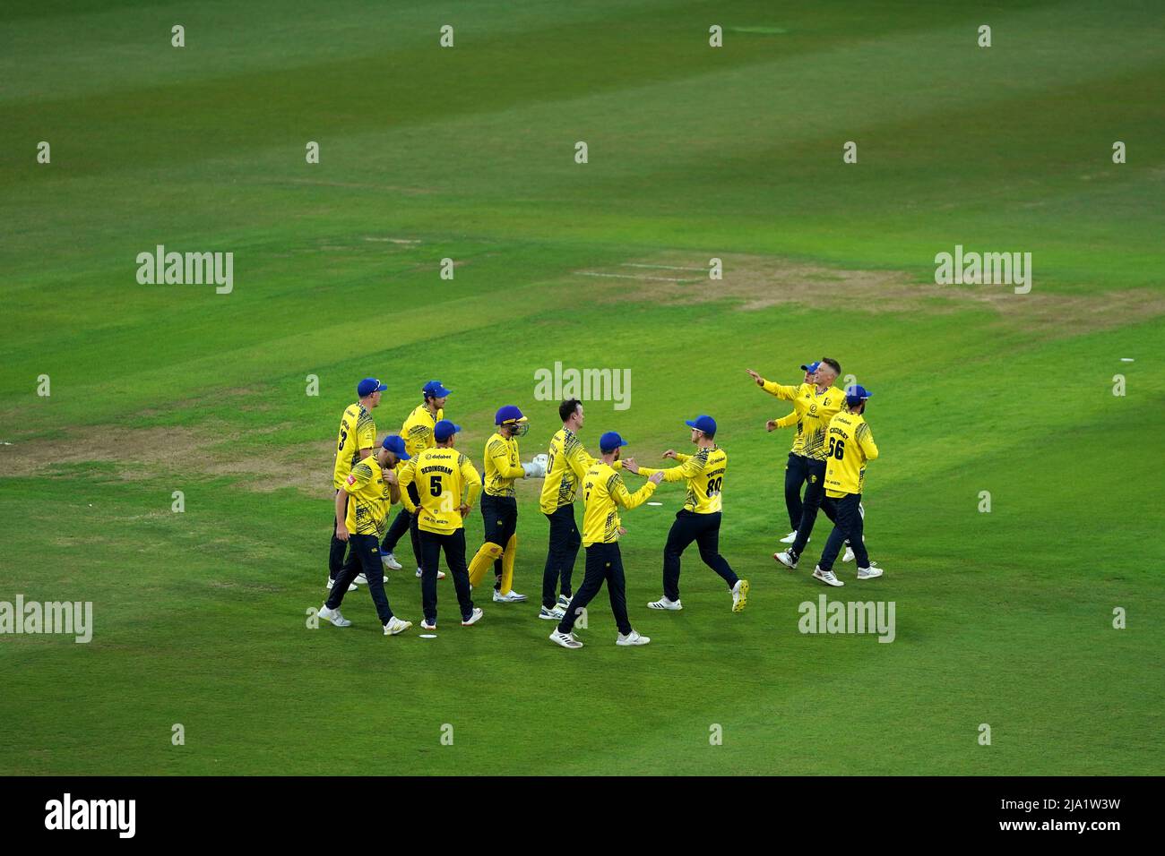 Une vue générale du jeu pendant le match du groupe Vitality Blast T20 North à Uptonsteel County Ground, Leicester. Date de la photo: Jeudi 26 mai 2022. Banque D'Images