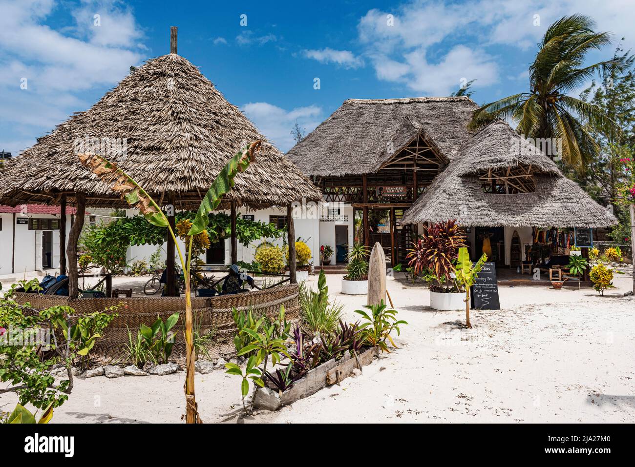 Bâtiment du centre des algues, coopérative des femmes, culture des algues et production de savon, Paje, East Coast Unguja, Zanzibar, Tanzanie Banque D'Images