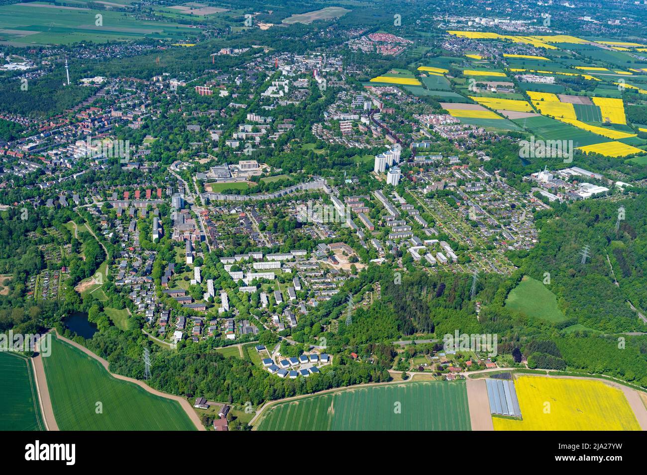 Vue aérienne de la zone résidentielle de Hambourg Lohbruegge Nord, quartier, immobilier, coopérative, propriété, Maison, immeuble, Bergedorf Banque D'Images