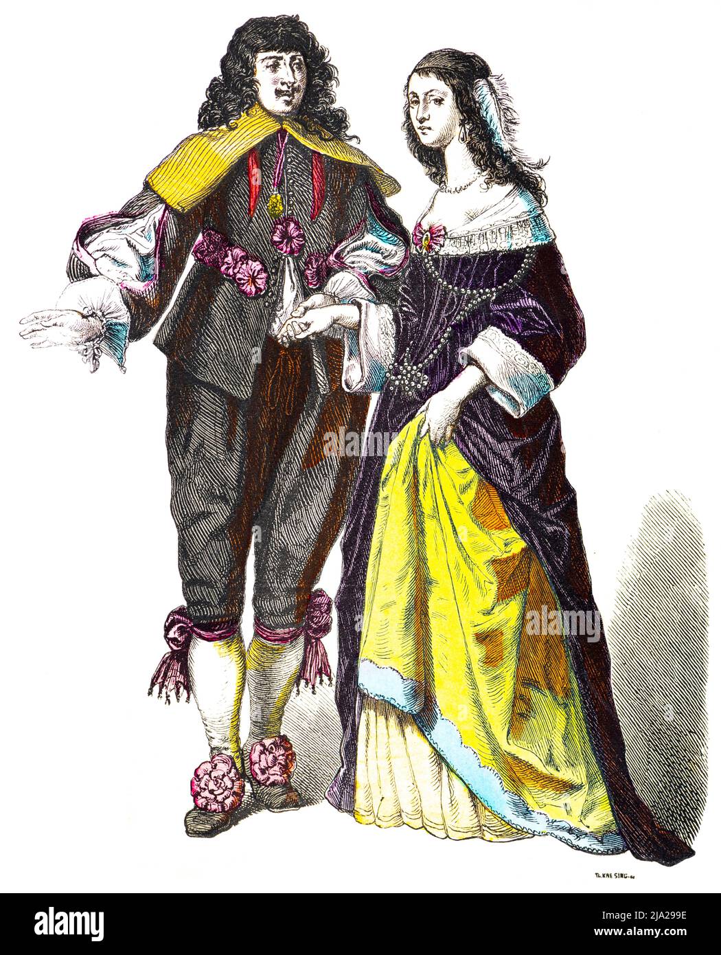 Muenchener Bilderbogen, costumes, pays-Bas, début du 17th siècle, nobles hollandais, homme, femme, élégant, robe, portrait, couleur historique Banque D'Images