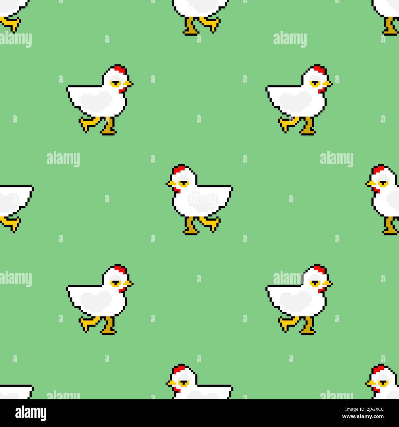 Motif de dessin de poulet sans couture. fond de poule 8 bits. texture d'oiseau de ferme pixélisée Illustration de Vecteur