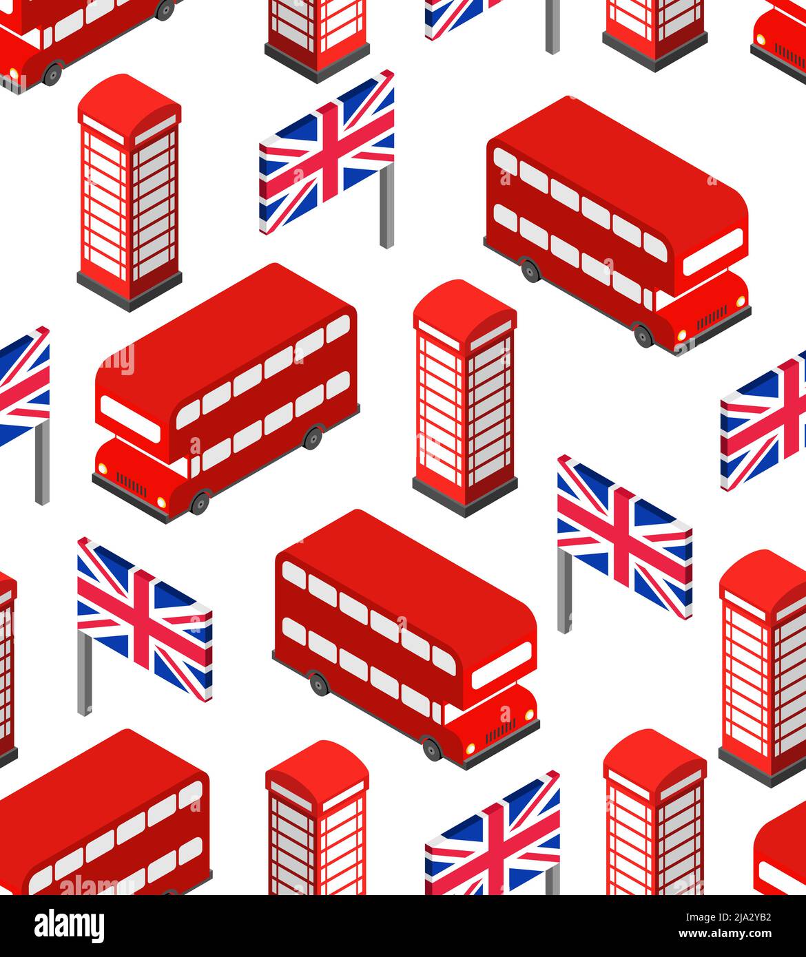 Motif Londres sans coutures. Royaume-Uni. Icône représentant un monument de Londres. Doubledecker rouge et cabine téléphonique. Drapeau britannique et tour Big Ben Illustration de Vecteur