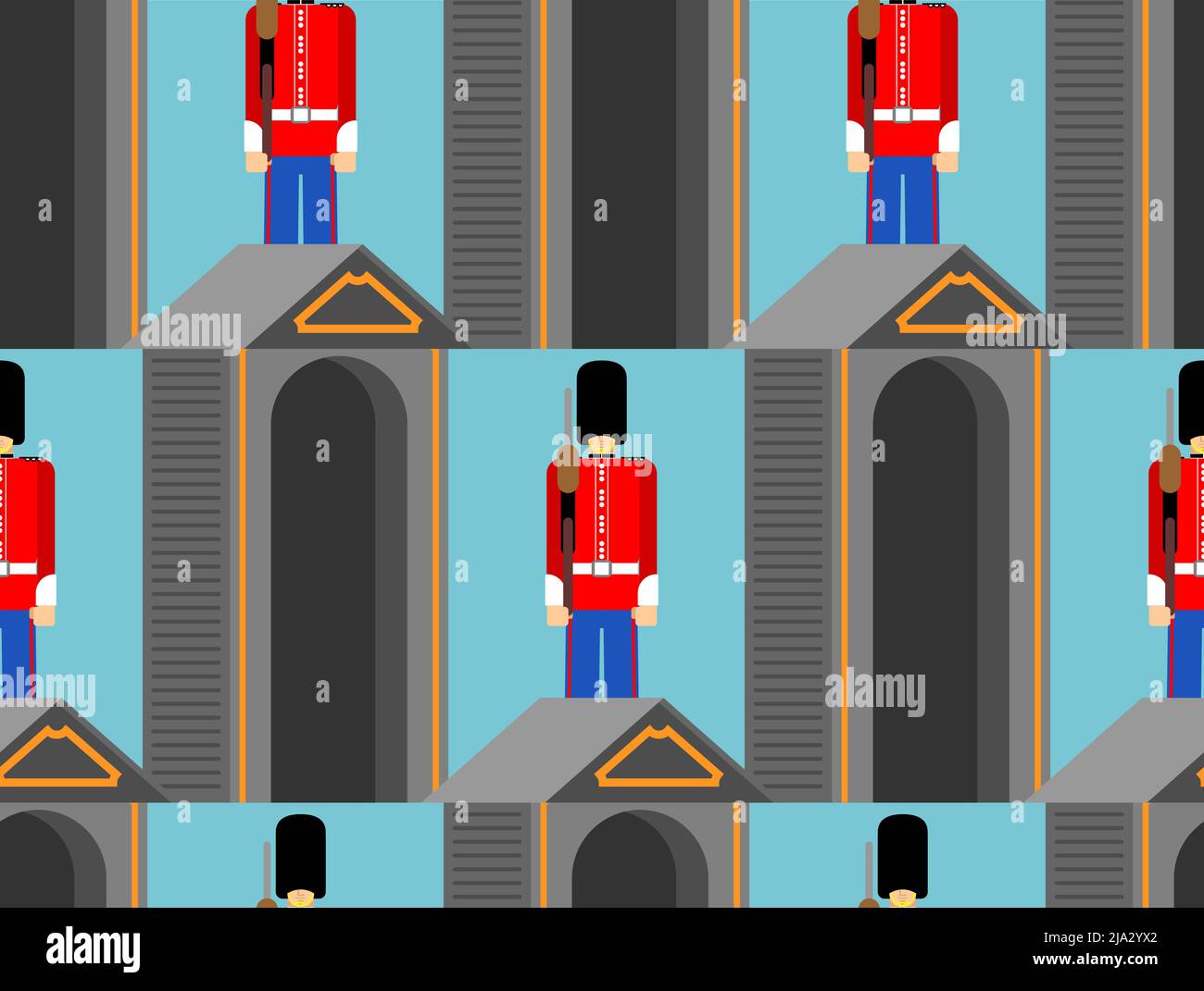 Beefeater British Royal Guardsman sans coutures. sentry grenadier sur fond de chapeau d'ours. Illustration de Vecteur