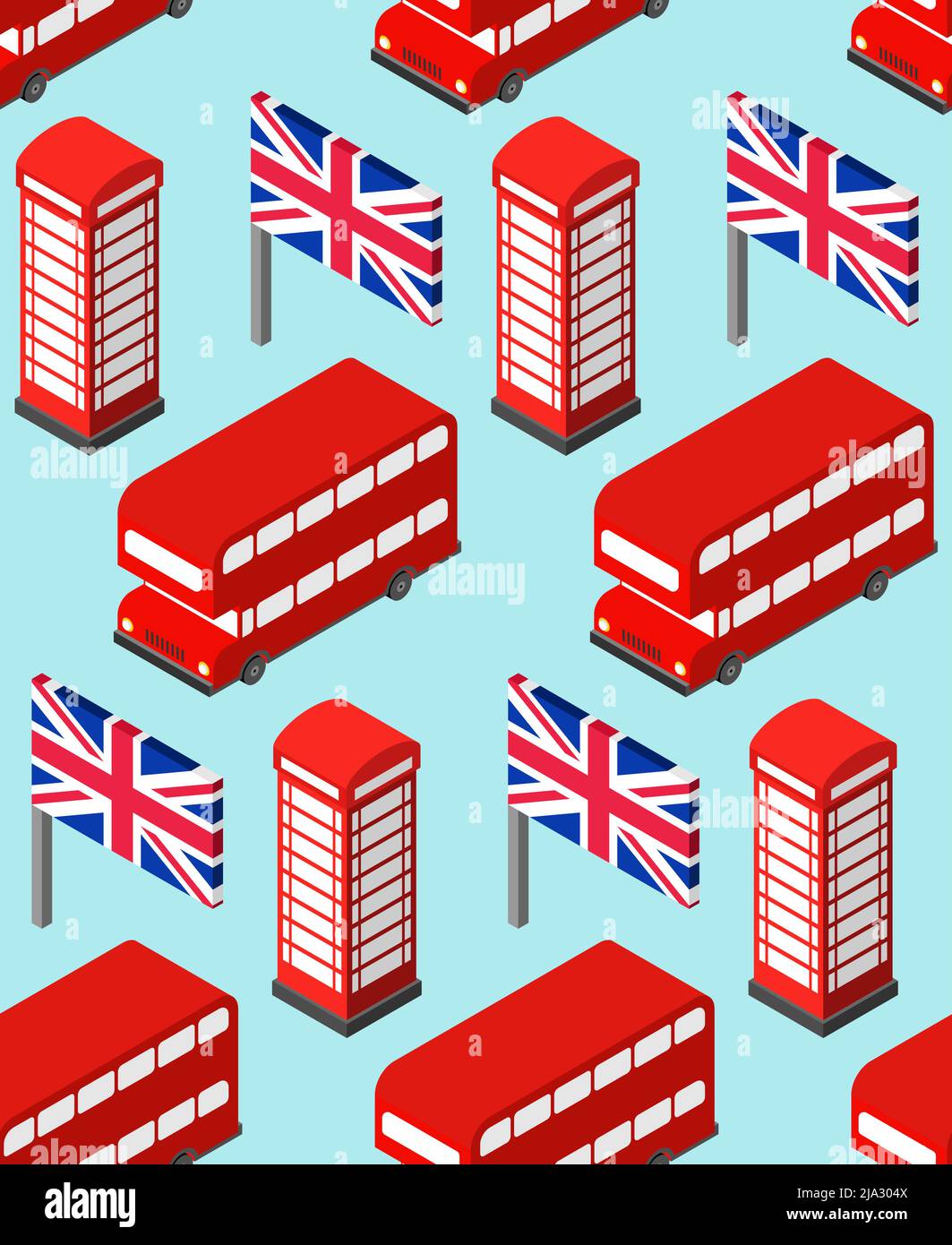 Motif Londres sans coutures. Royaume-Uni. Icône représentant un monument de Londres. Doubledecker rouge et cabine téléphonique. Drapeau britannique et tour Big Ben Illustration de Vecteur