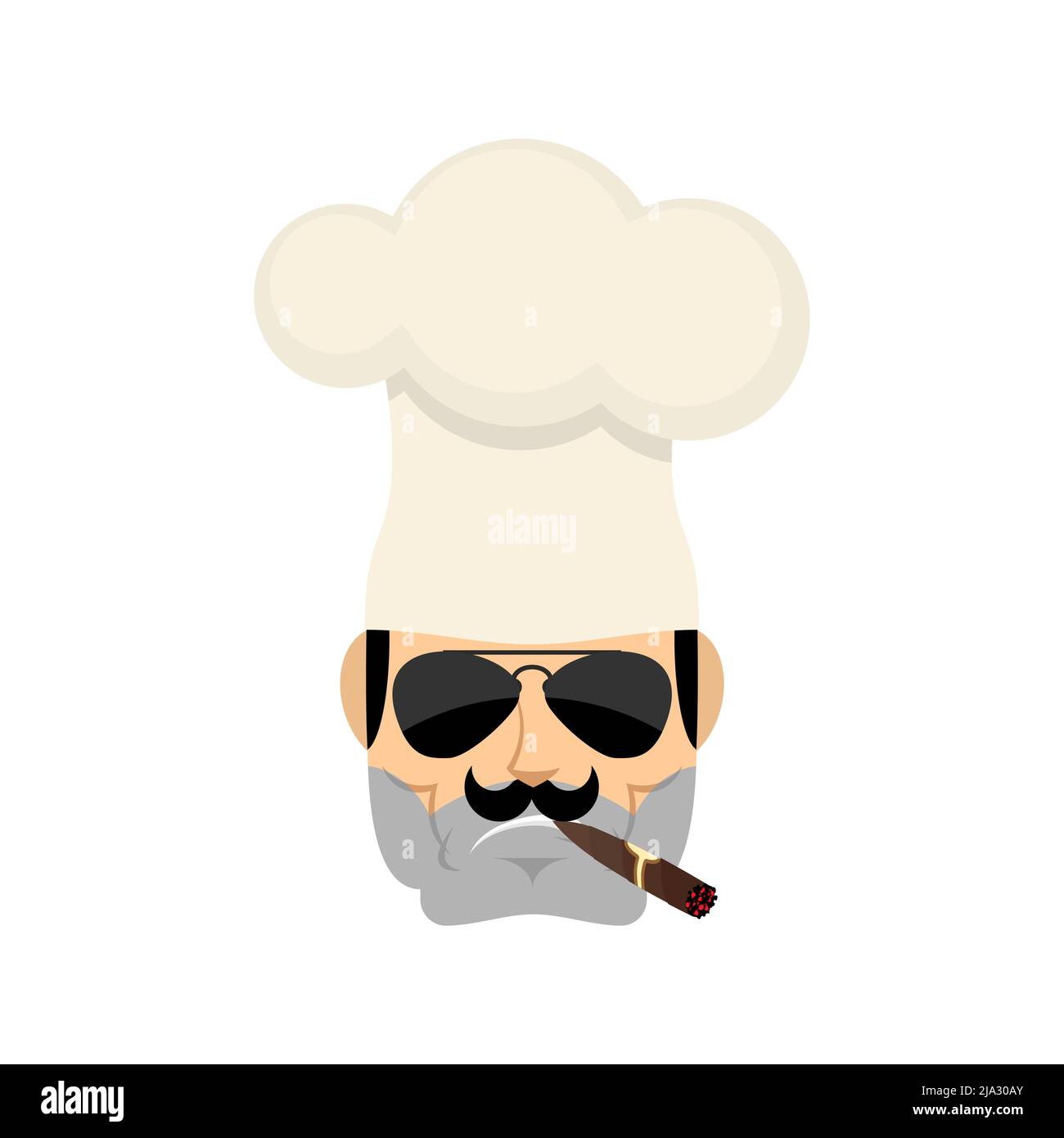 Chef Cool avatar sérieux des émotions. Faire cuire l'émotiji de cigare. Illustration de Vecteur