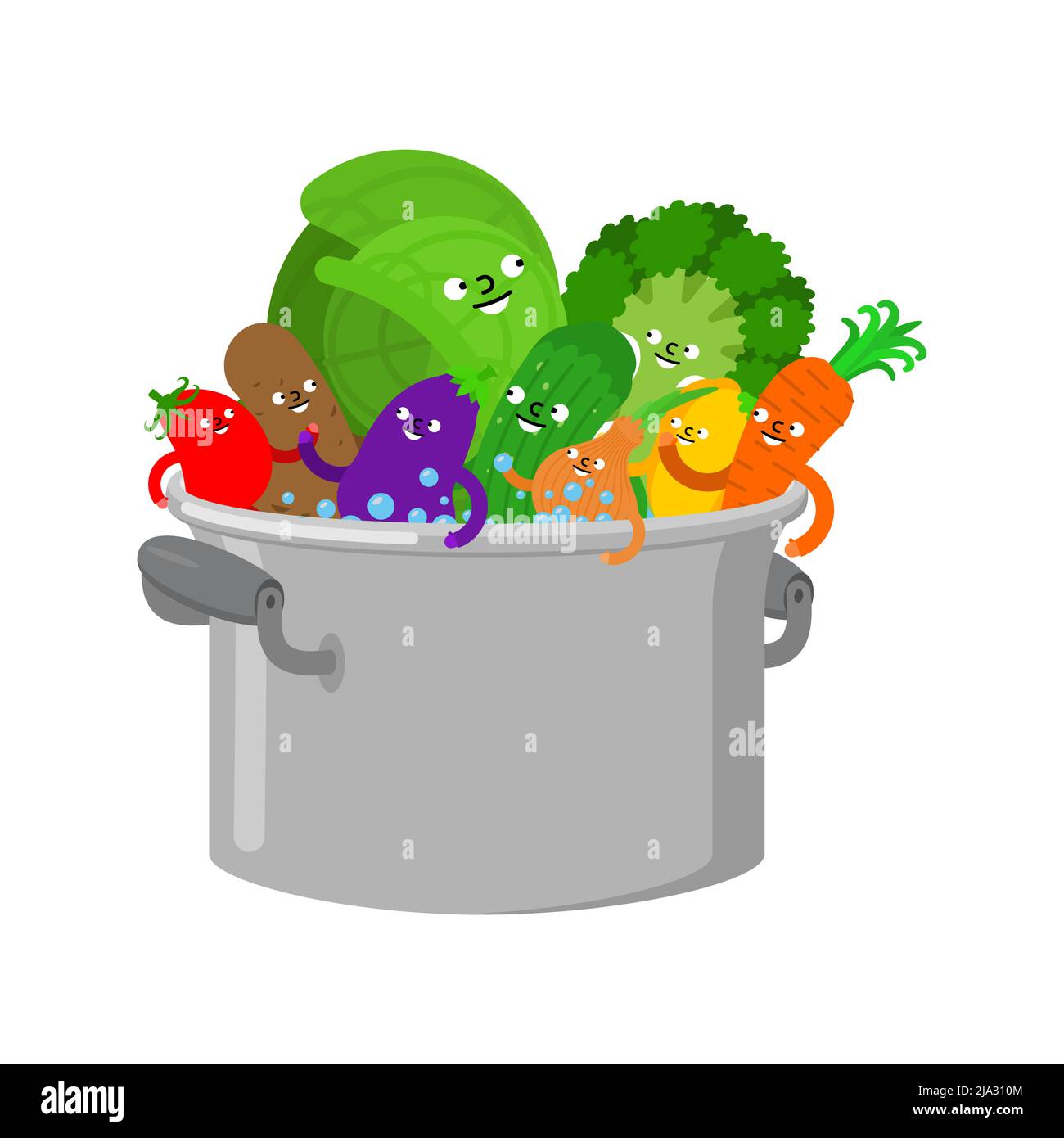 Légumes dans une casserole. Soupe végétarienne. Nourriture végétalienne. Illustration de Vecteur