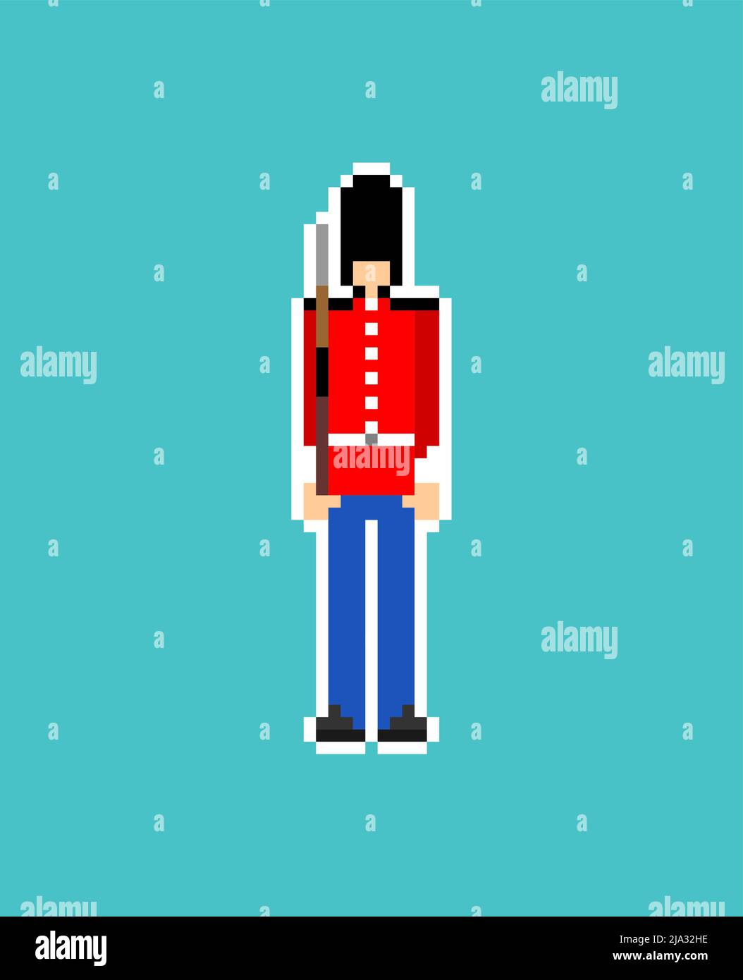 Beefeater British Royal Guardsman pixel Art. Grenadier 8 bits sentry en chapeau d'ours. Illustration vectorielle pixélisée Illustration de Vecteur