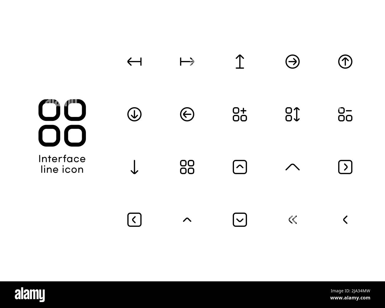 jeu d'icônes vectorielles de la ligne noire de l'interface mobile essential web Banque D'Images