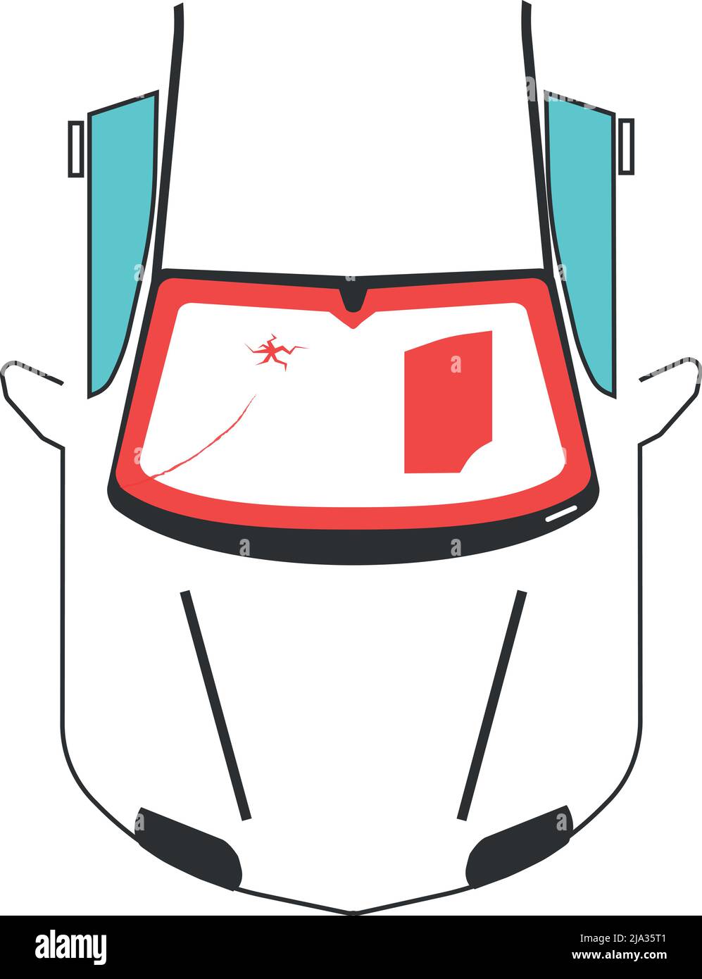 Vue de dessus d'un véhicule avec la nécessité d'un changement de vitre marqué Illustration de Vecteur