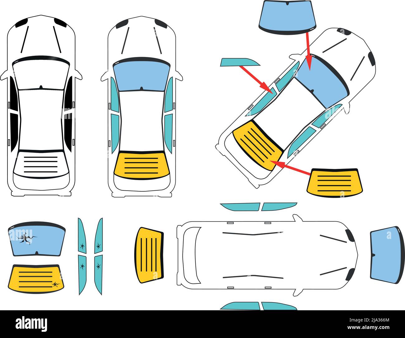 Panneaux dans un véhicule à moteur, panneau avant, panneau arrière, panneau latéral illustré sur un véhicule marqué en couleur pour une meilleure représentation. Illustration de Vecteur Panneaux dans un véhicule à moteur, panneau avant, panneau arrière, panneau latéral illustré sur un véhicule marqué en couleur pour une meilleure représentation. Illustration de Vecteur