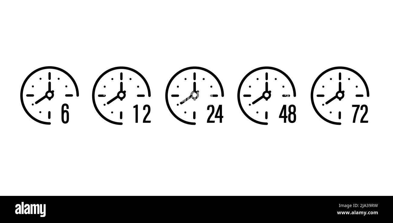 Les flèches de l'horloge définissent 6, 12, 24, 48,72 4 heures. Icône de réglage de l'horloge. Symbole du temps avec une icône plate tendance pour le Web, le logo, l'application, le design de l'interface utilisateur. Isolé Illustration de Vecteur