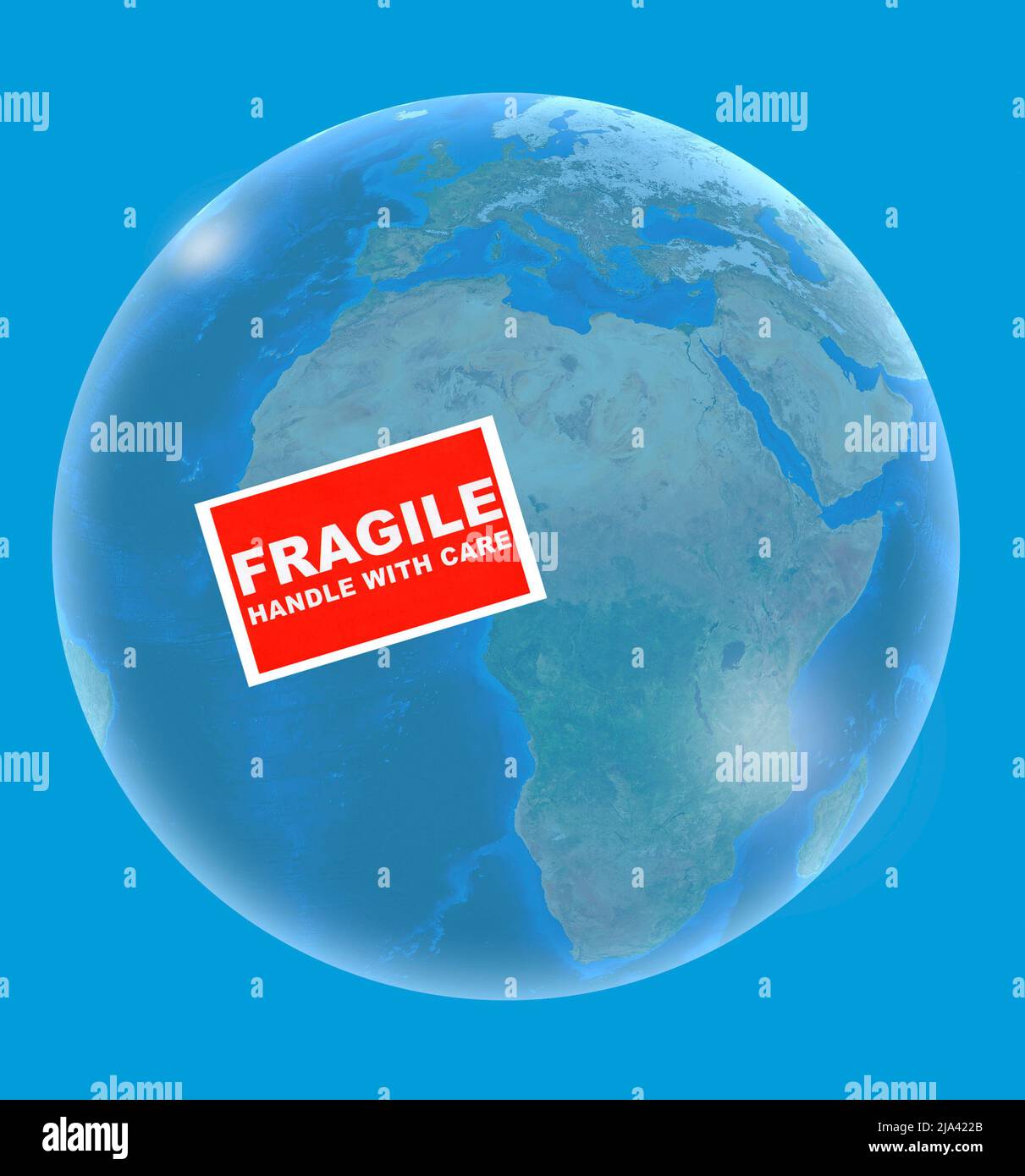 Planète Terre avec une étiquette fragile dessus Banque D'Images