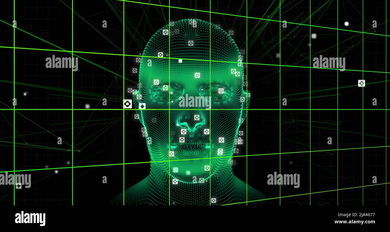Image du traitement des données et de la tête numérique sur fond noir Banque D'Images