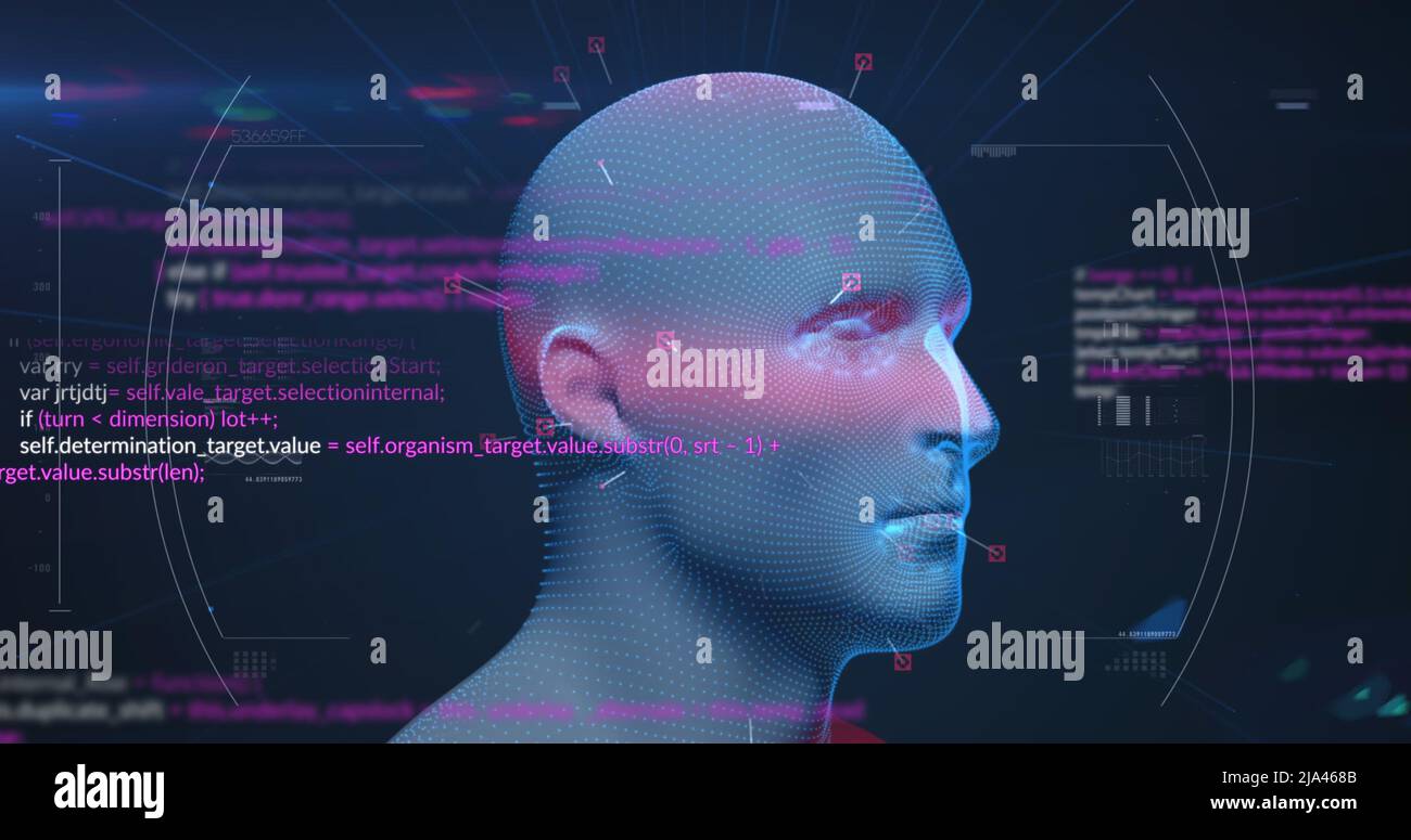 Image du traitement des données et de la tête numérique sur fond noir Banque D'Images