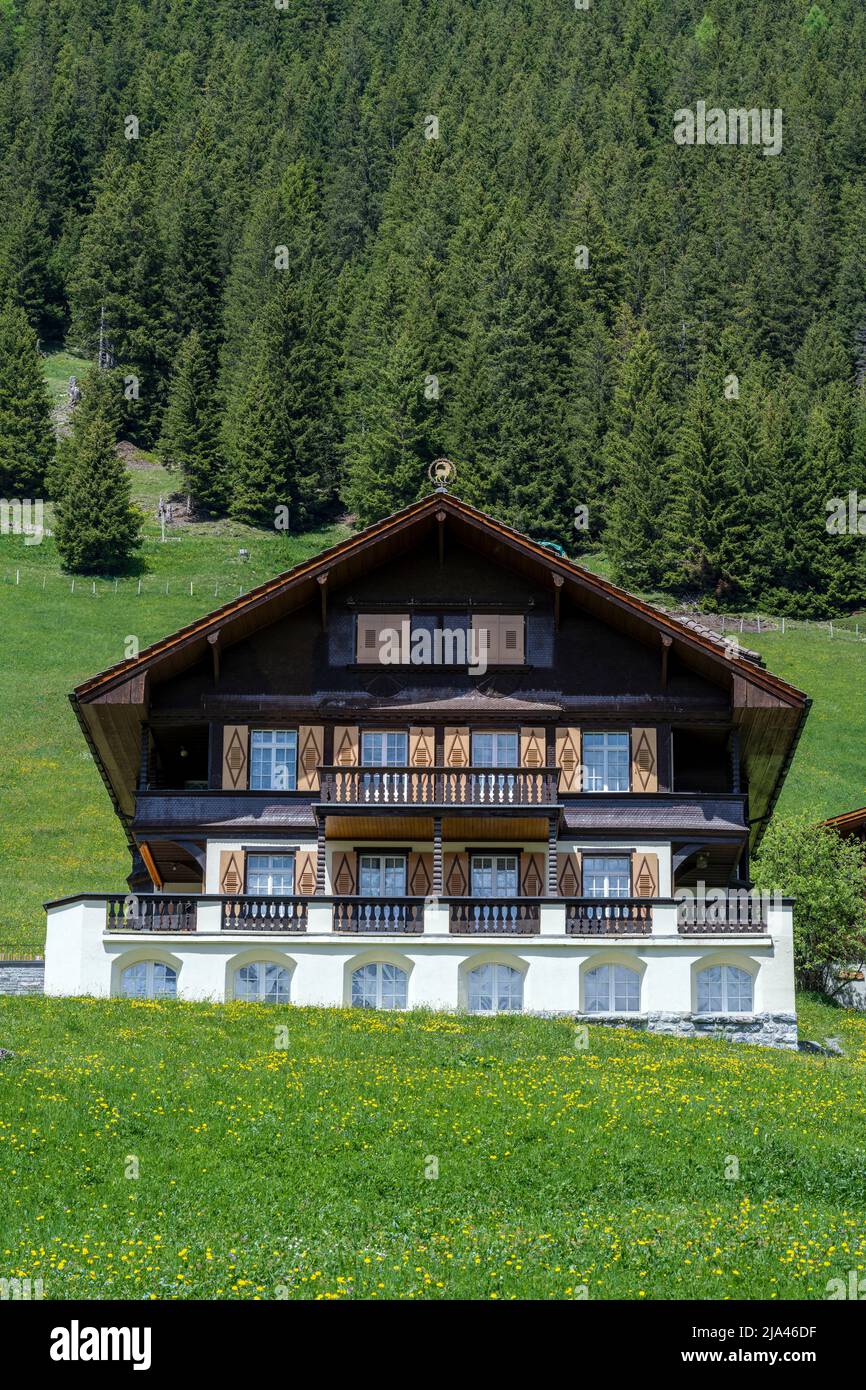 Maison de montagne suisse typique, Lauterbrunnen, canton de Berne, Suisse Banque D'Images