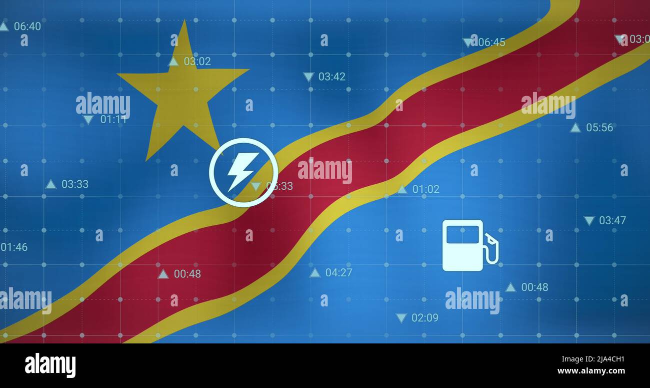 Image du traitement des données sur le drapeau de la république démocratique du congo Banque D'Images