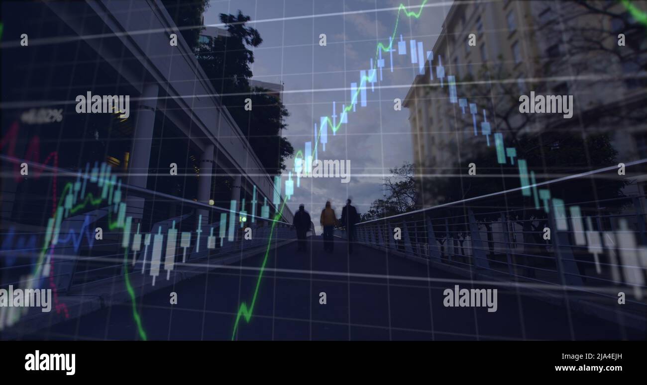 Image de graphiques financiers et de données sur le paysage urbain Banque D'Images