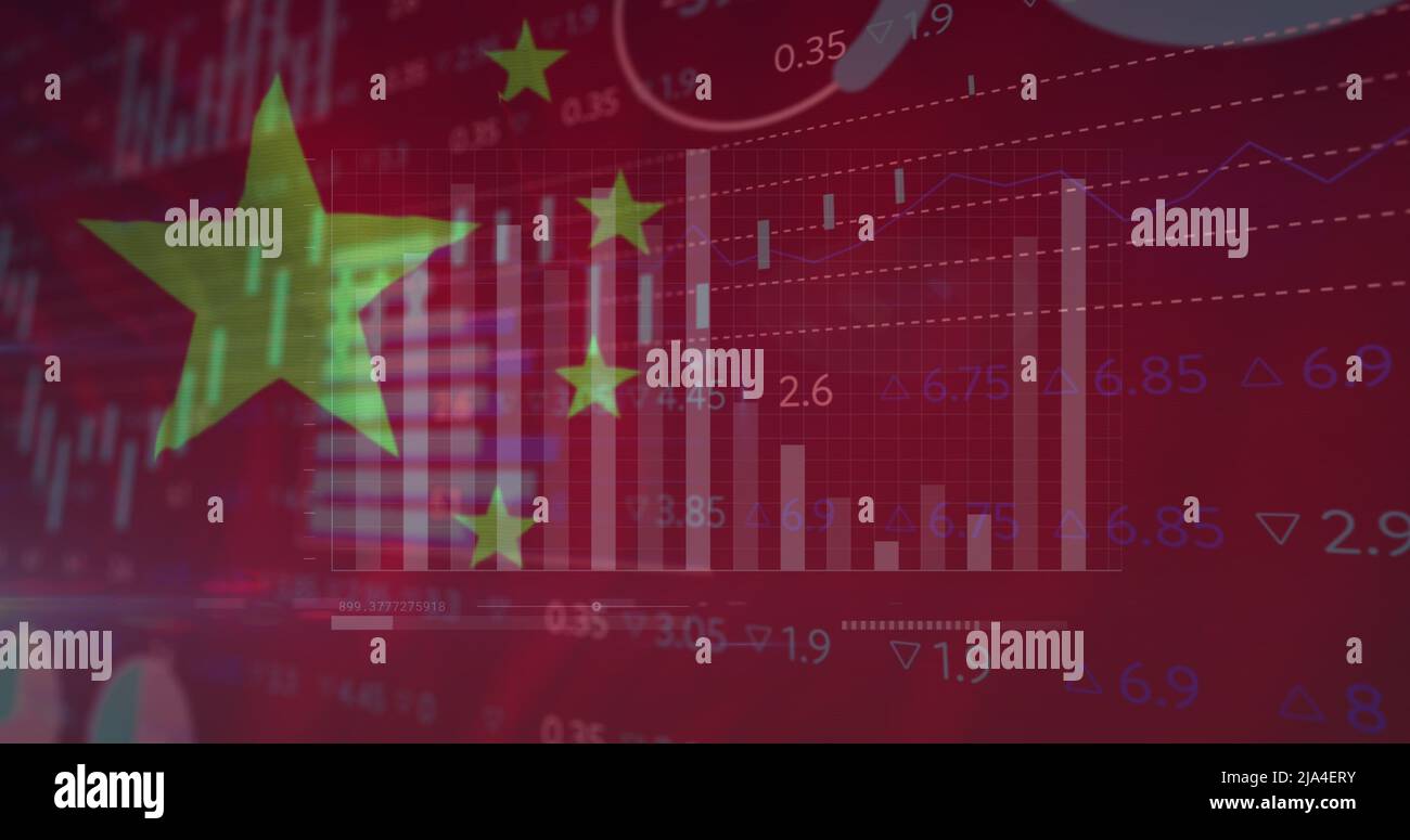 Image des données financières et des graphiques sur le drapeau de la chine Banque D'Images