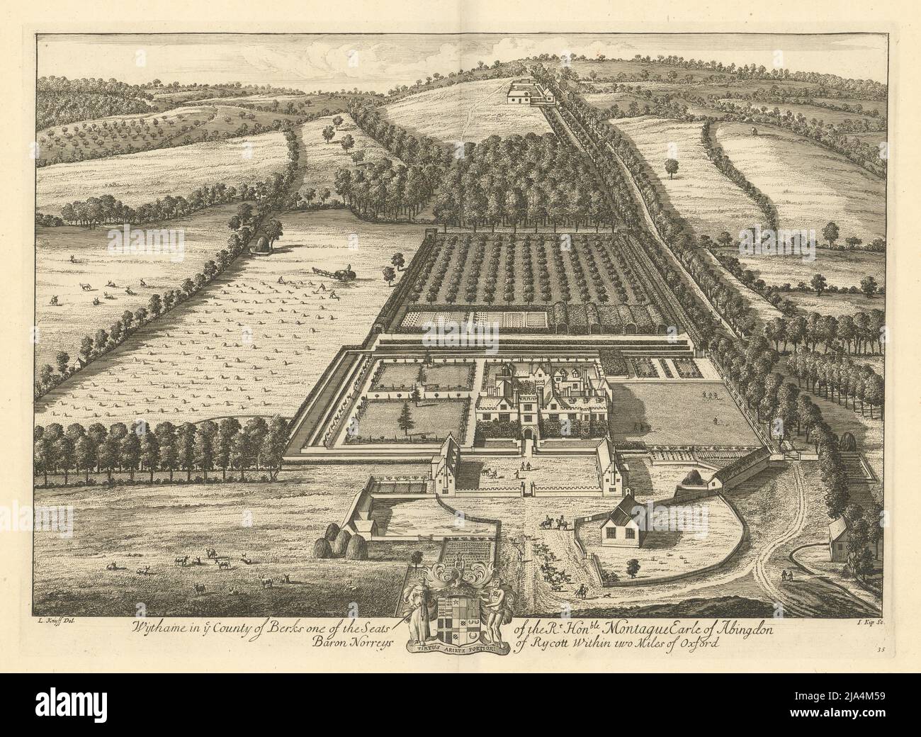 Wytham Abbey, Oxford by Kip & Knyff. 'Wythame in ye County of Berks' 1709 Banque D'Images
