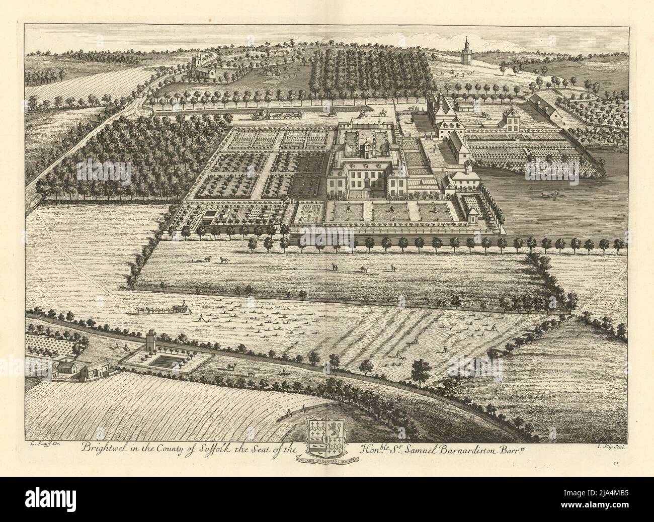 Brightwell Hall par Kip & Knyff. 'Brightwel dans le comté de Suffolk' 1709 Banque D'Images