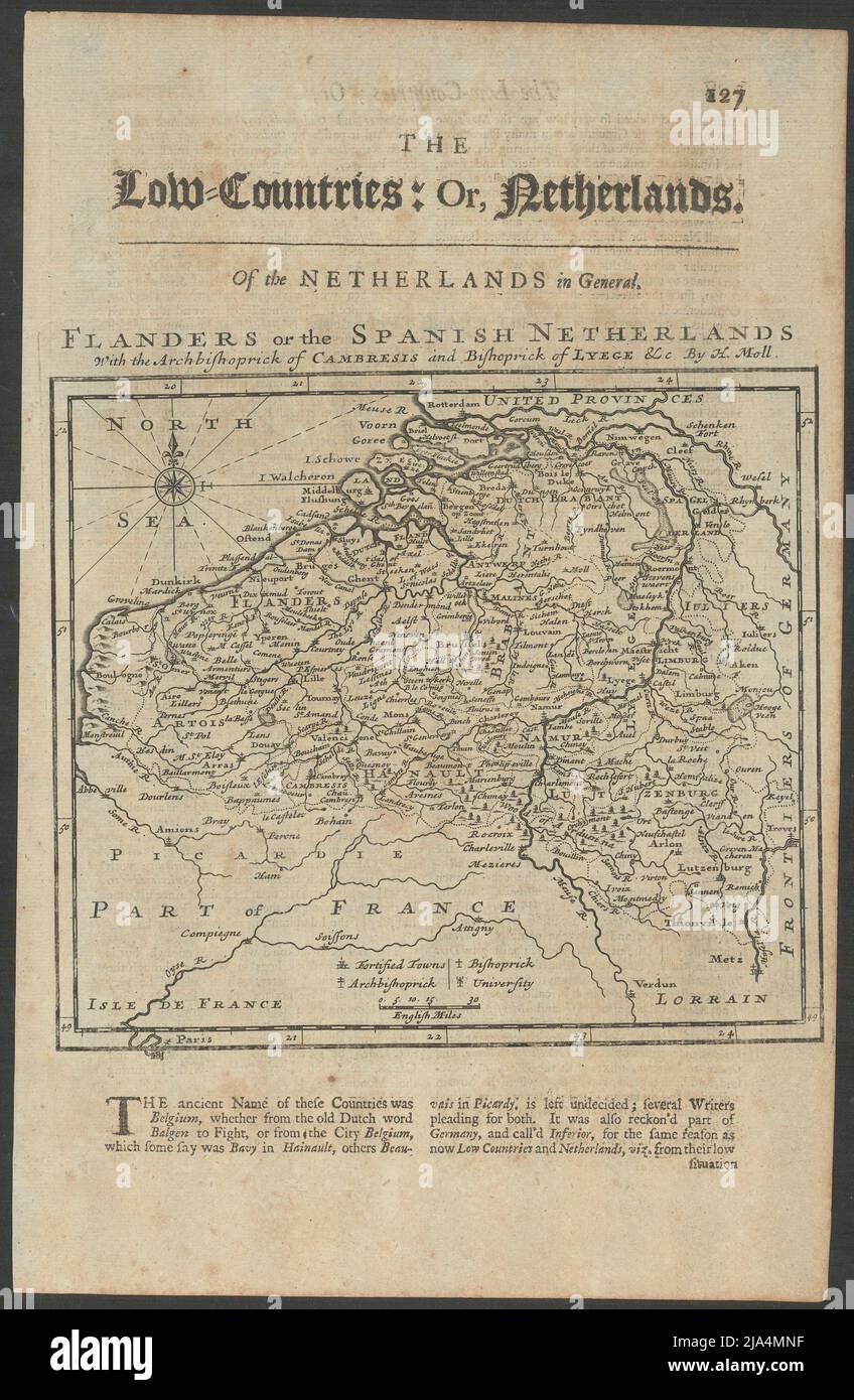 Flandre ou pays-Bas espagnol… Belgique Nord pas-de-Calais. MOLL 1709 carte Banque D'Images