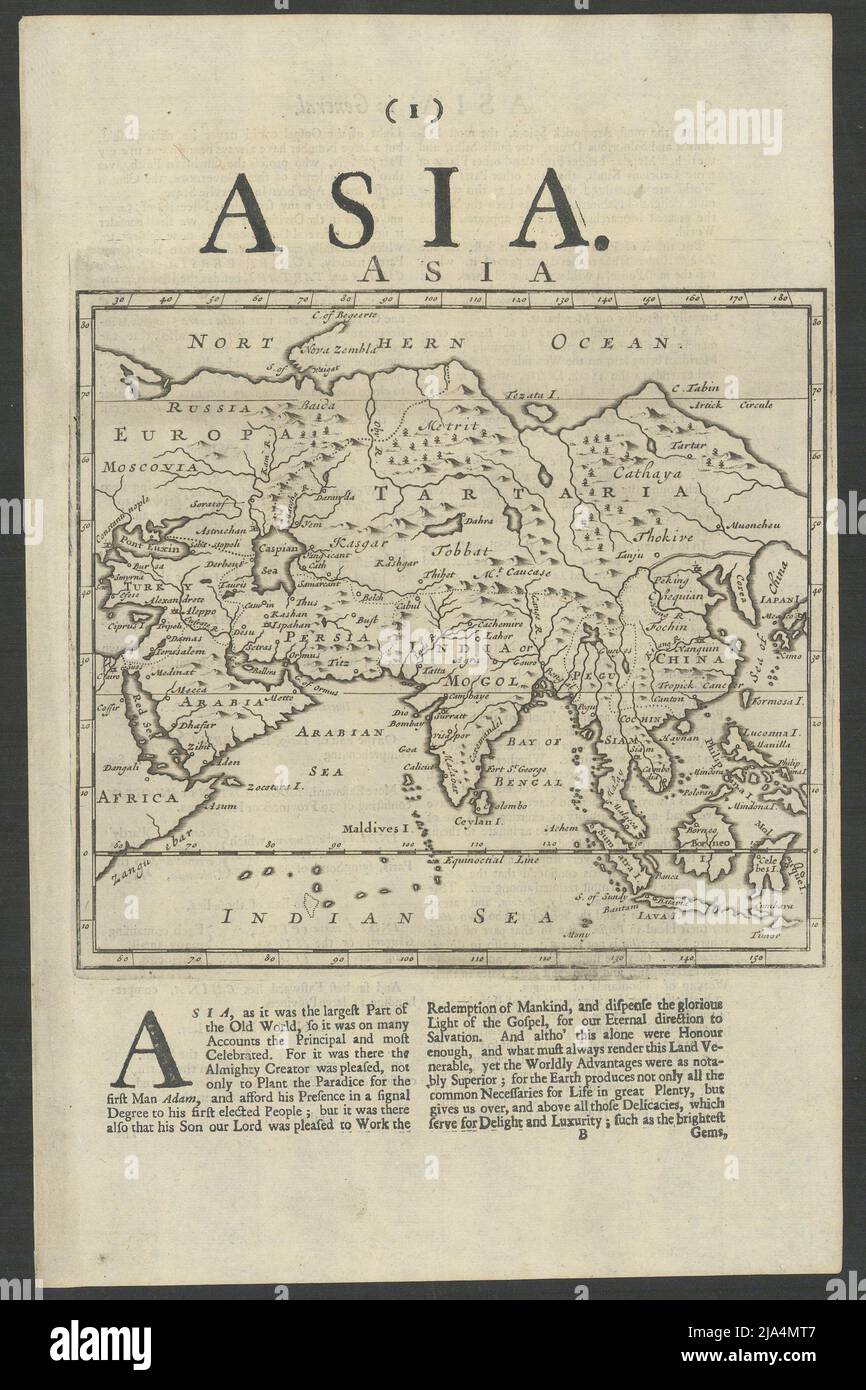 Asie par Herman Moll. Grande Muraille de Chine. Empire de Mogol. Tartaria 1709 ancienne carte Banque D'Images